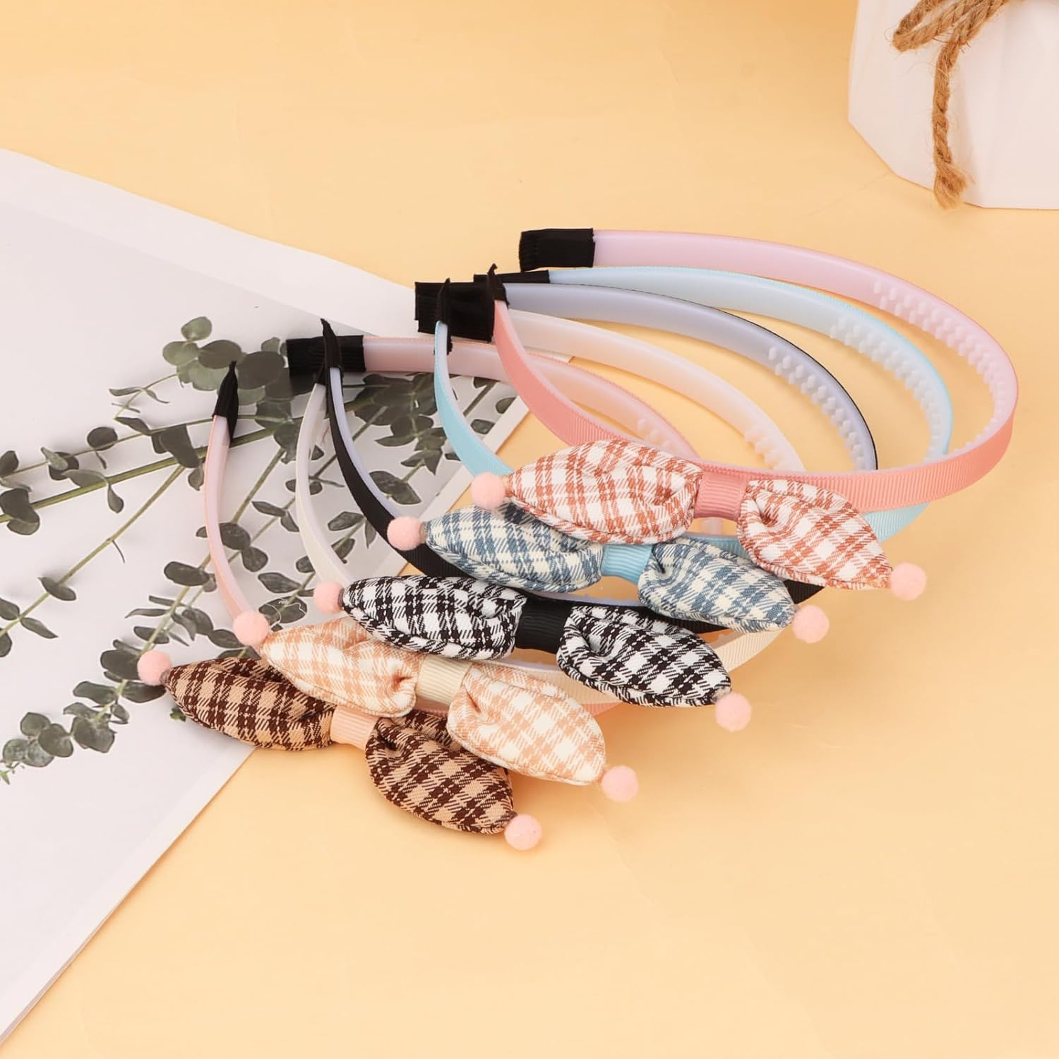 Bumlofa Pack of 5 Women'S Checked Bow Headbands, Retro Design with Teeth for Headbands, Girls, Matching Hair Accessories for Parties & Everyday Looks, Trendy Headband image number 5