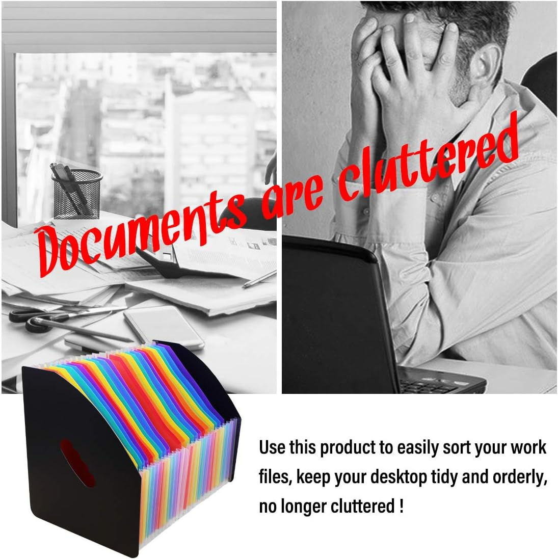 SAYEEC Clearance 24 Pockets Accordion File Organizer Upright Desktop Expandable Magazine Holder A4 Document File Holder Letter Size Stand Organizer Black Cover image number 6