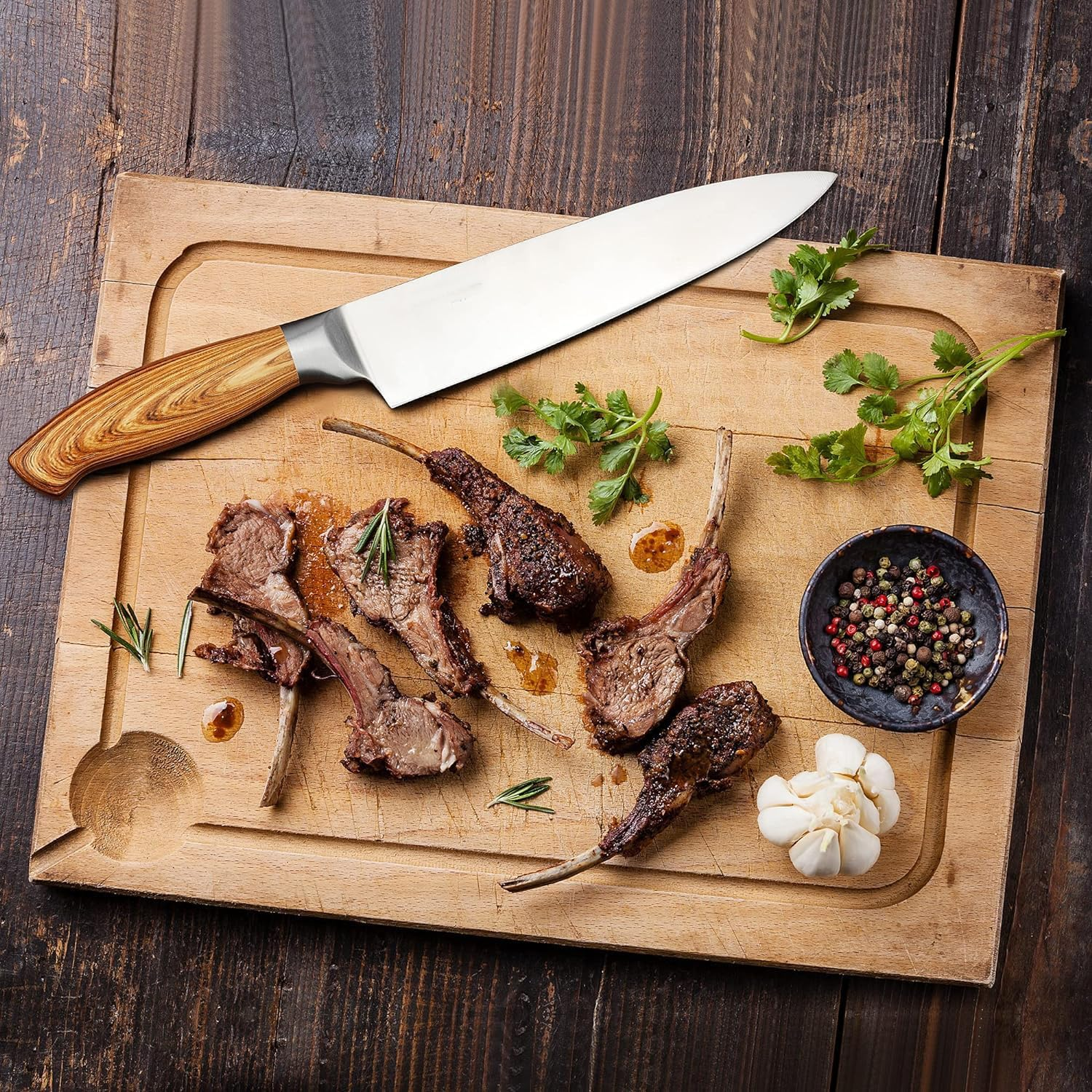 Kitchen Knife Set,6-Pieces Black Sharp Knife Set for Kitchen, Non-Stick Non-Slip Stainless Steel Chef Knife Set with Universal Knife Block Suitable for Home Restaurant (Wooden Handle Steel) image number 5