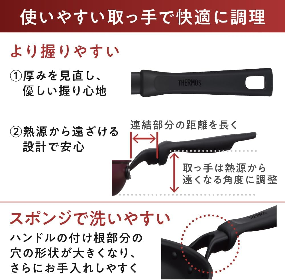 Thermos Durable Series KFM-028D R Stir-Fry Pot, 11.0 Inches (28 Cm), Red, Induction Compatible image number 3