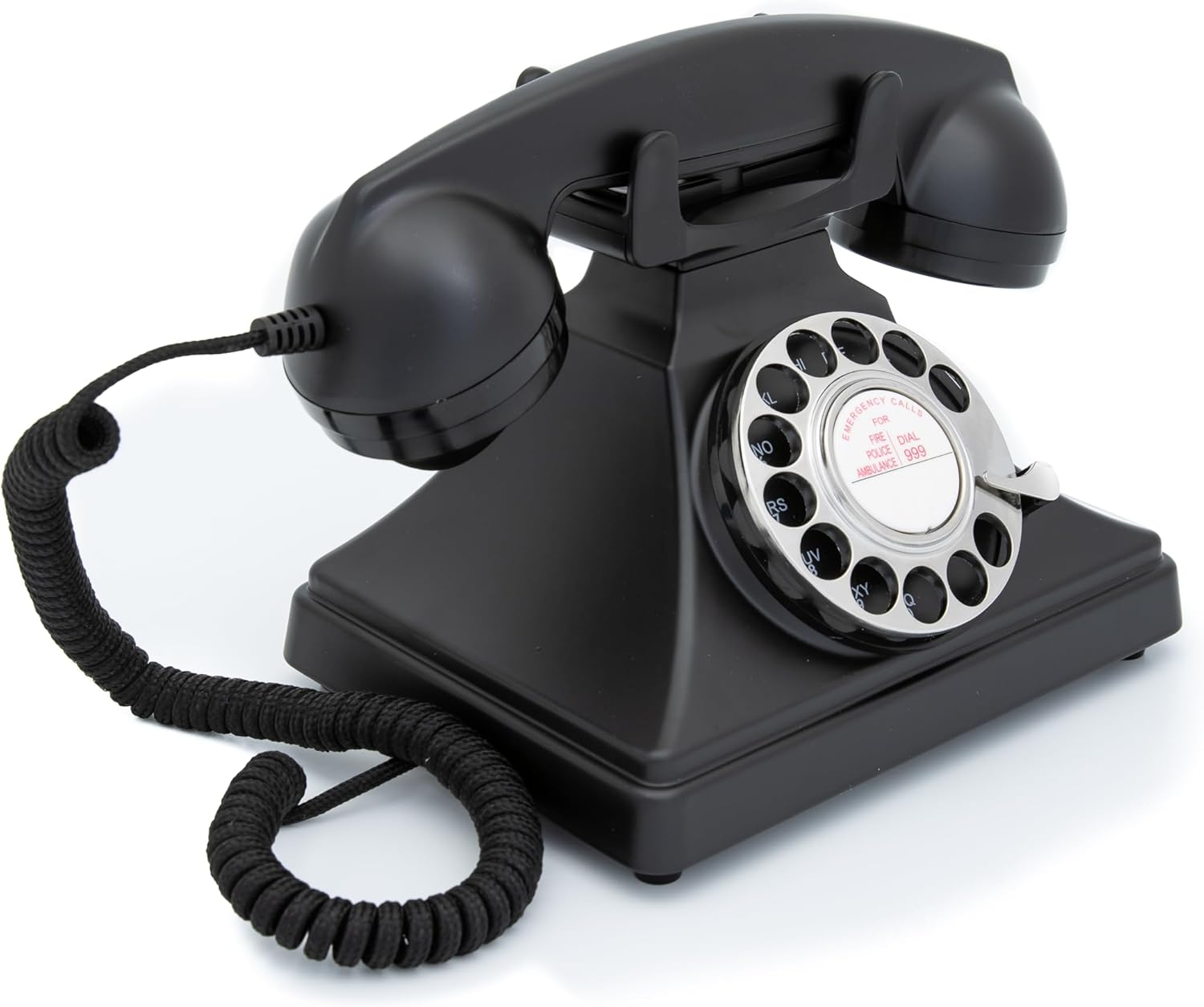GPO 200 Classic Vintage Phone - Rotary Dial, Cloth Cord, Traditional Bell Ring Tone - Black