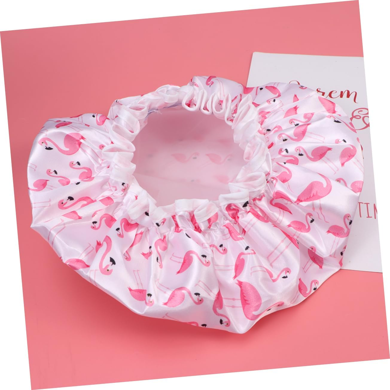 HONITANO Waterproof Shower Caps for Women 2Pcs Double Layer Peva Satin Bathing Hair Protective Hats Red Flamingo Print Adult Bath Caps for Daily Bathroom Use image number 4