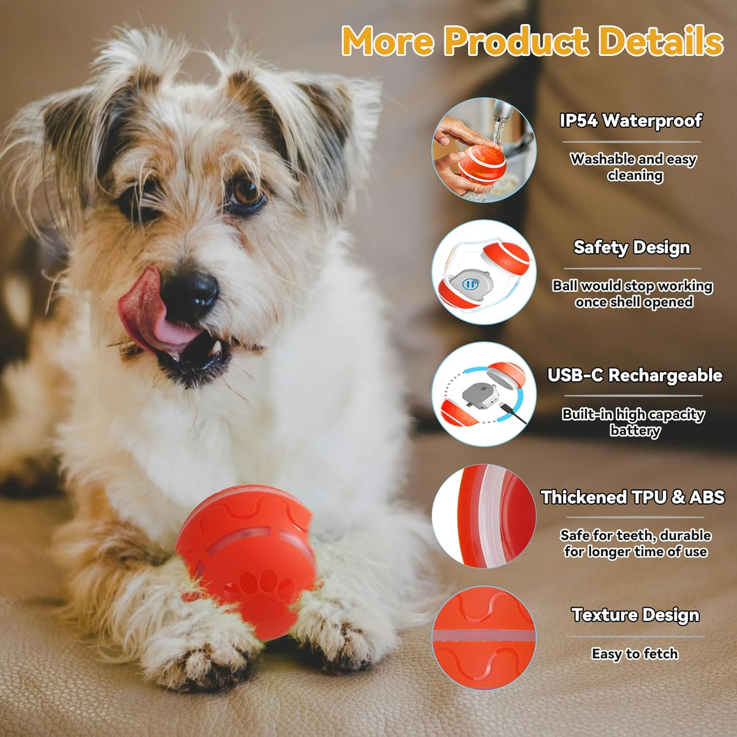 SZMDLX Dog Ball Toys, Interactive Automatic Rolling Ball with 2 Modes, USB Rechargeable, Moving Bouncing Ball for Dogs Cats Pets image number 1