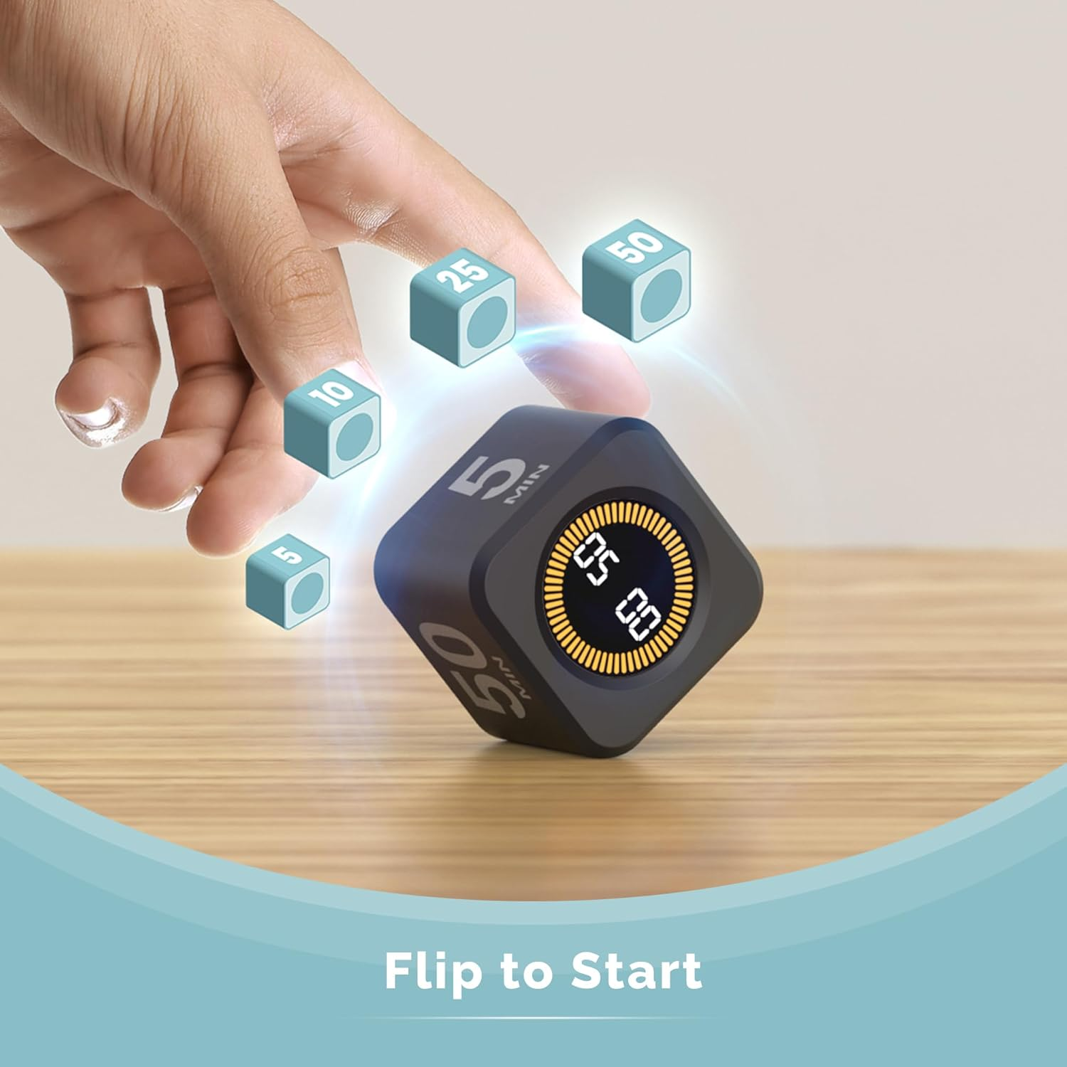 KADAMS Rotating Visual Timer Productivity Pomodoro Cube, 5/10/25/50 Min Countdown Customizable Stopwatch Silent Mode &ndash; Ideal for Work, Study, Cook Workout Kitchen School Classroom, Office Black - White image number 7