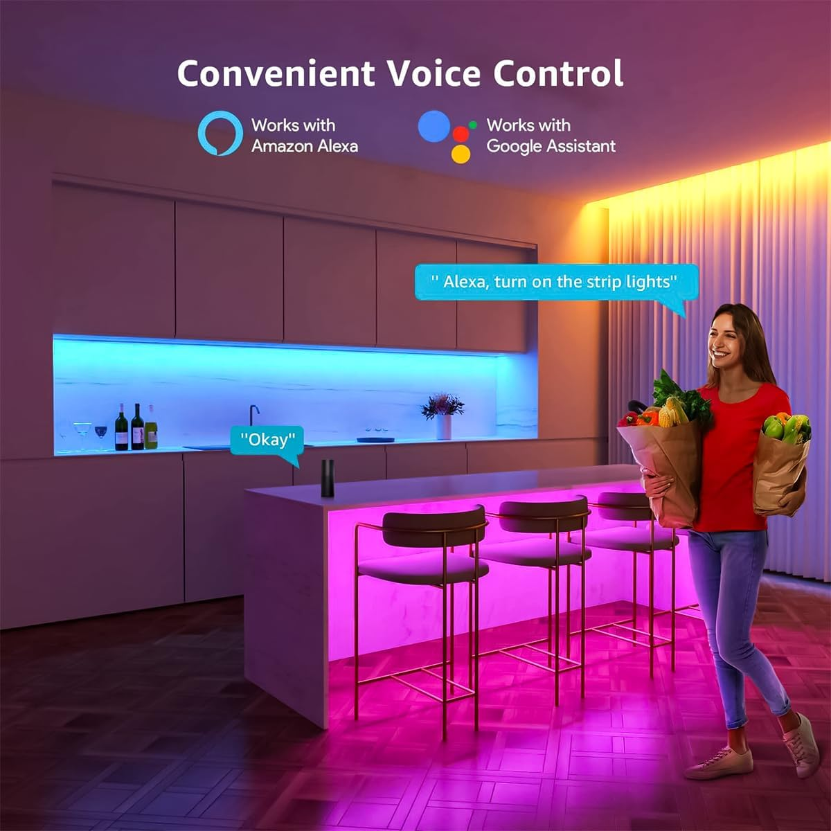 Cozylady 20Ft LED Neon Rope Lights, Waterproof 6M RGB Rope Lights Works with Alexa, Google Assistant, Music Sync, Smart Wi-Fi App Control, DIY Design Neon Lights for Bedroom Gaming Room Wall Decor image number 2