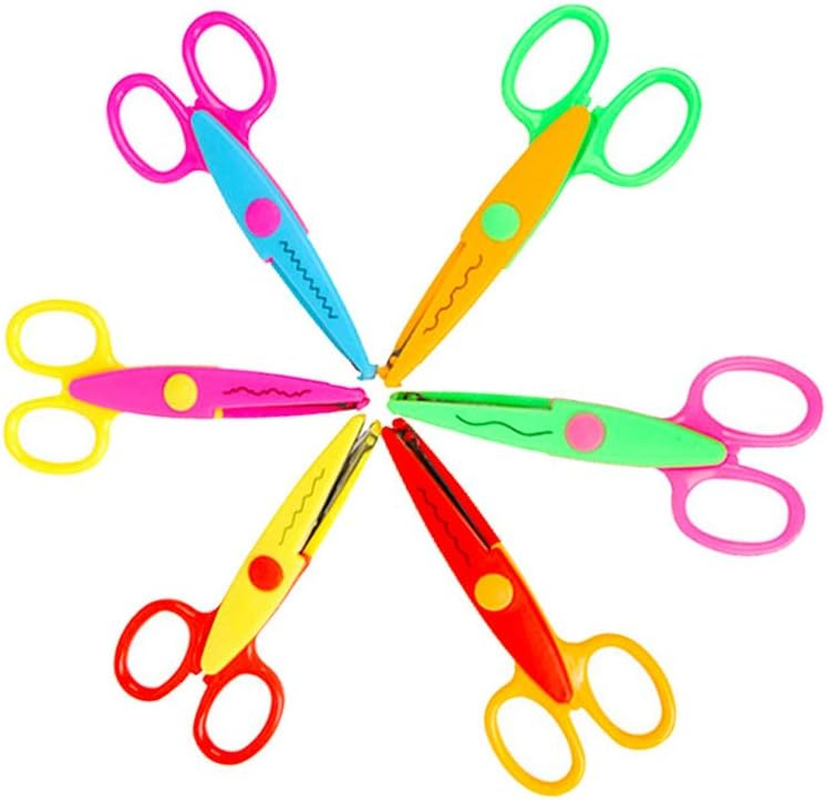 Plastic Kids Design Safety Art Scissors Creative Crafts Scissors Paper Scrapbooking Decorative Wave Lace Edge Cutters Set 6 PCS image number 3