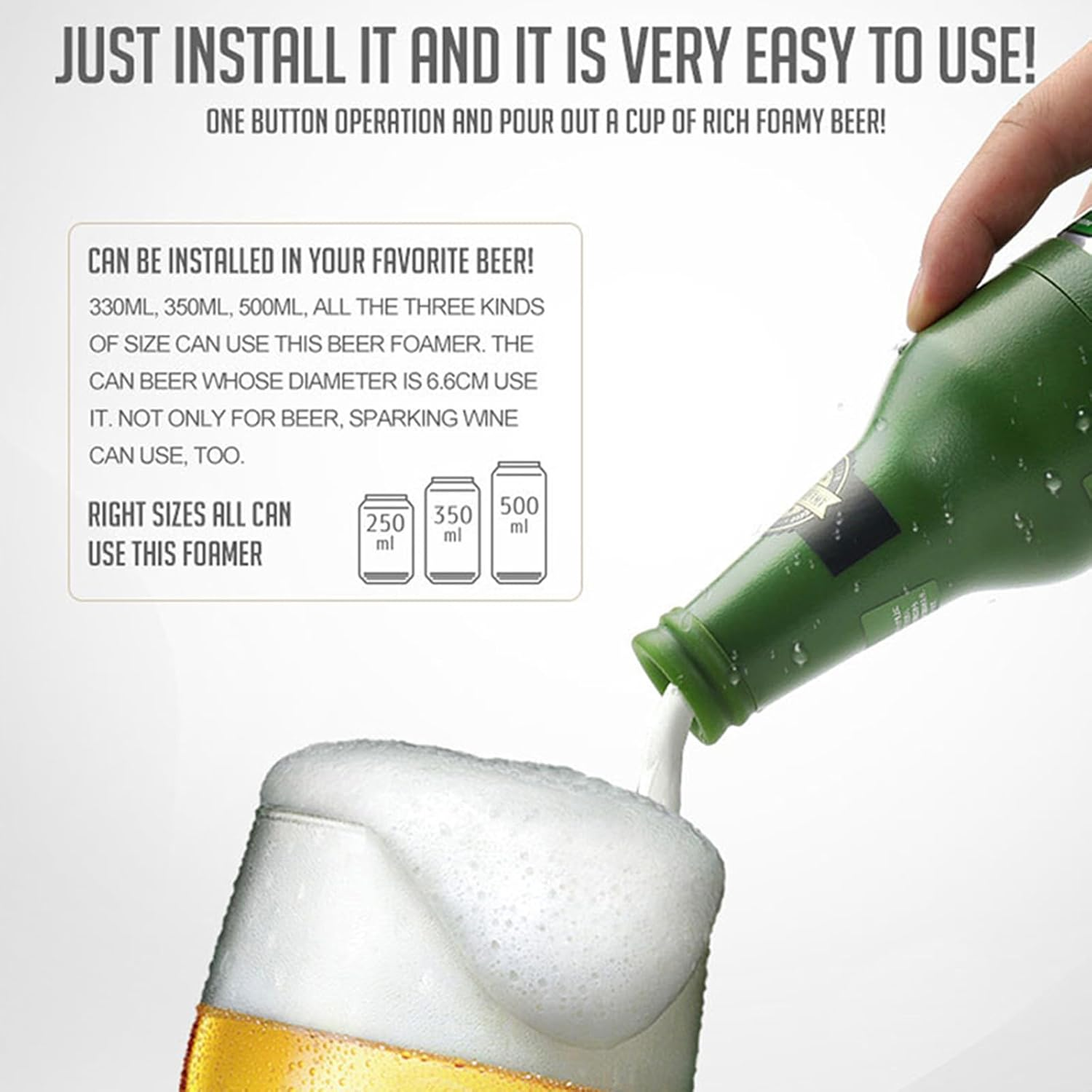 Ultrasonic Wave Canned Beer Foamer Machine, Beer Milk like Foam Frother Handheld Size,Portable Drink Mixer, Fun Beer Accessories Kitchen Gadgets for Men - Green image number 5