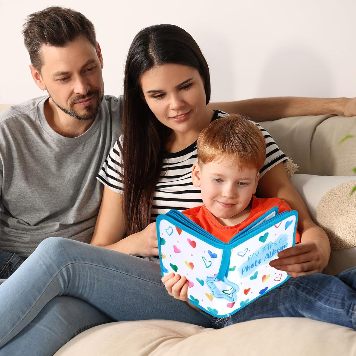 Baby'S My First Family Album Soft Photo Cloth Book Blue Heart My First Book of Photos Baby Memory Album Gift Holds 4X6 Pictures for Babies Newborn Toddler & Kids Baby Shower image number 3