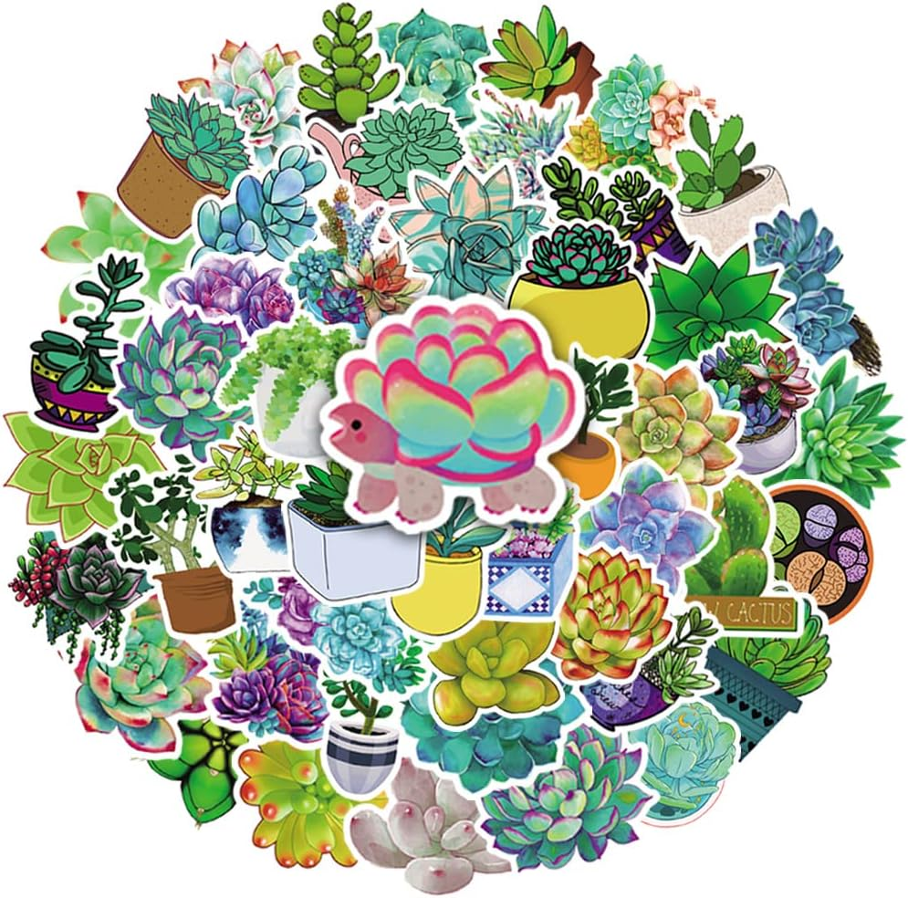 Pack of 50 Green Plant Stickers Waterproof Aesthetic Potted Plants Stickers for Water Bottle Laptop Scrapbook Skateboard Computer Car Bike Motorcycle Luggage Cute Plants Decal for Girls Adults - Danish Pastel image number 3