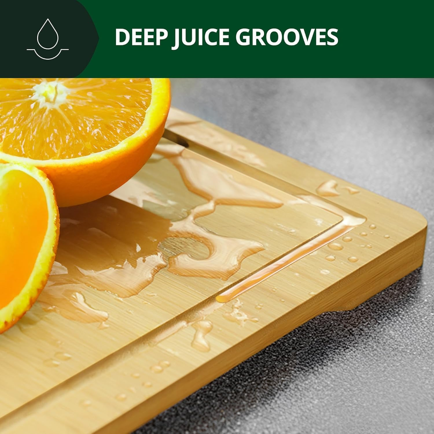 Wooden Cutting Boards for Kitchen Meal Prep & Serving - Bamboo Wood Serving Board Set with Deep Juice Groove Side Handles - Charcuterie & Chopping Butcher Block for Meat (Natural)