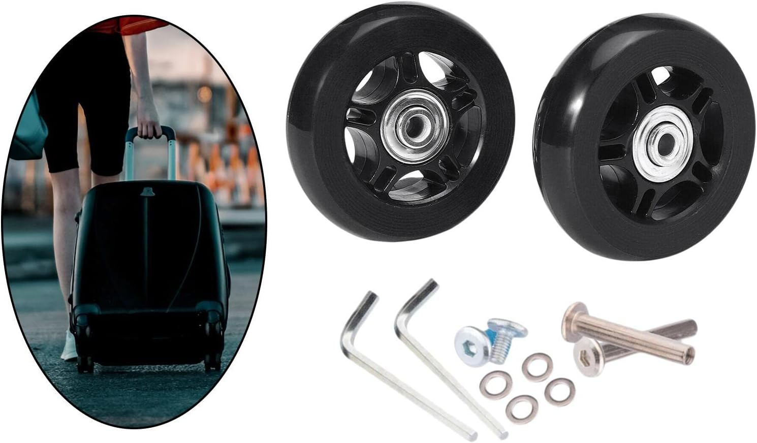 Generic 2Pcs Luggage Suitcase Replacement Wheels, Rotating Flexible Repair Parts Axles Rubber Mute Black Wear Resistant Swivel Caster, 64Mmx18Mm