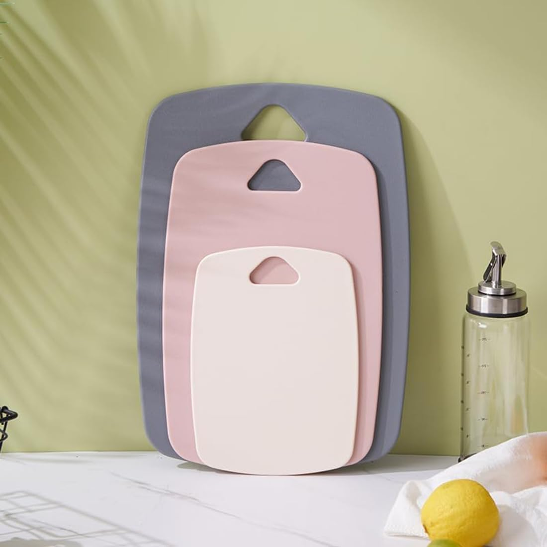 Plastic Cutting Board Set of 3, Multipurpose Chopping Boards Set BPA Free for Kitchen Meat Veggies Fruits Camping Travel, Dishwasher Safe Easy to Clean (Dark Green, Light Green, White)