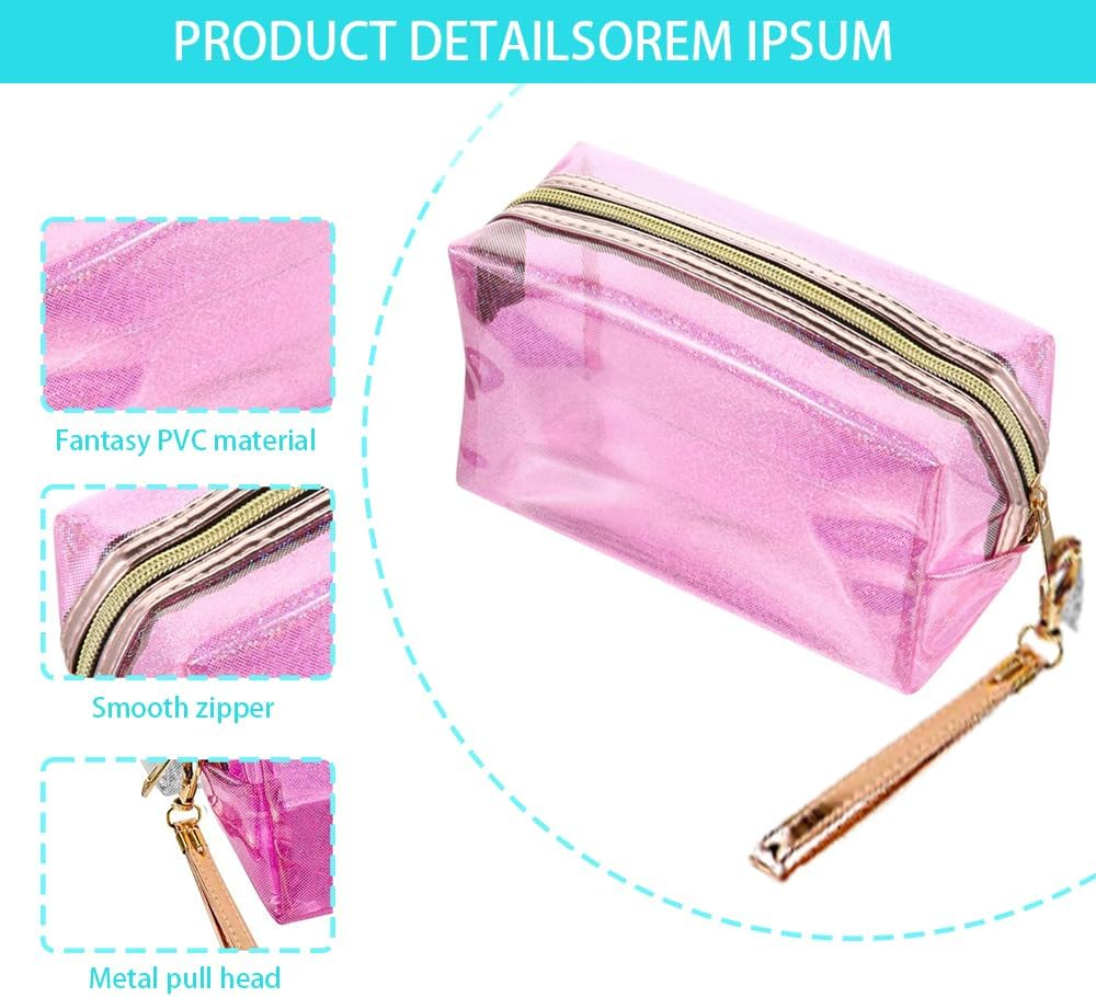 5 Pack Waterproof Cosmetic Bag, Portable Transparent Toiletry Packet, Waterproof Travel Storage Bag Large with Handle Strap for Bathroom, Vacation, Travel, Bedroom Organization image number 5