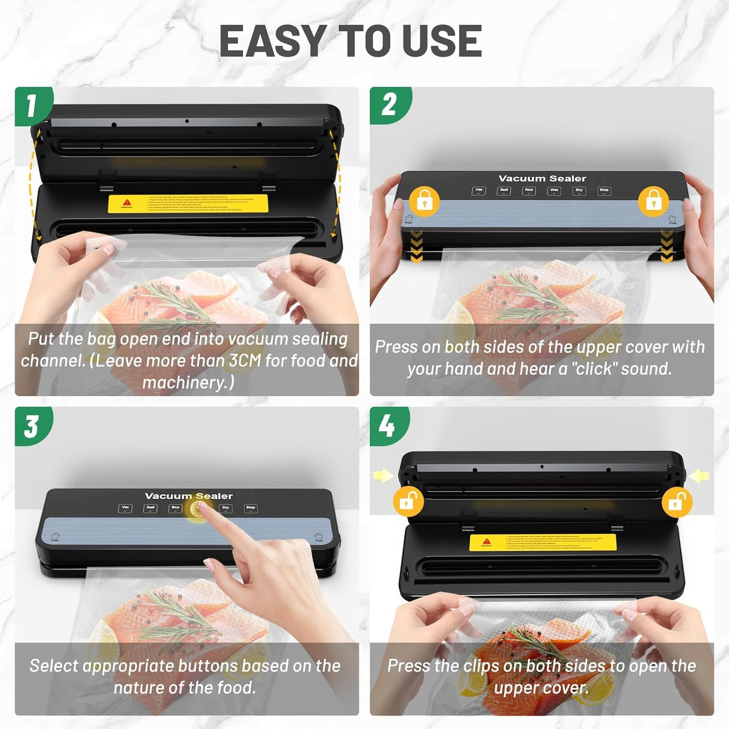 2025 Vacuum Sealer Machine Food Vacuum Sealer with 30Pcs Vacuum Sealer Bags for Food Storage Sealer Machine 6-In-1 for Dry/Moist Modes, Compact Design (AU PLUG) image number 2