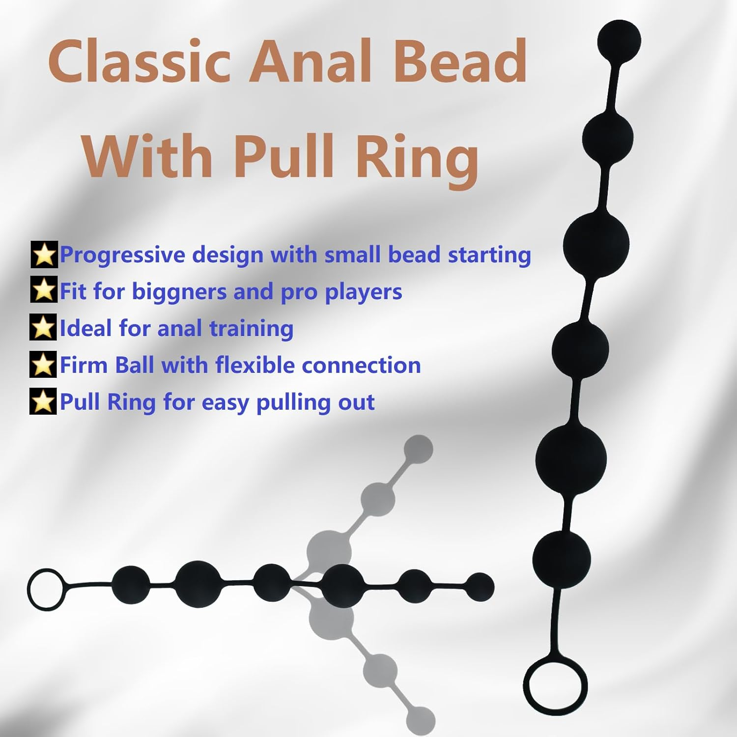 6 Silicone Anal Beads for Anal Sex 14 Inches Butt Plugs with Progressive Design, Anal Sex Toys for Man/Women Beginners and Pro Players Prostate Massager (Classic Version) image number 3