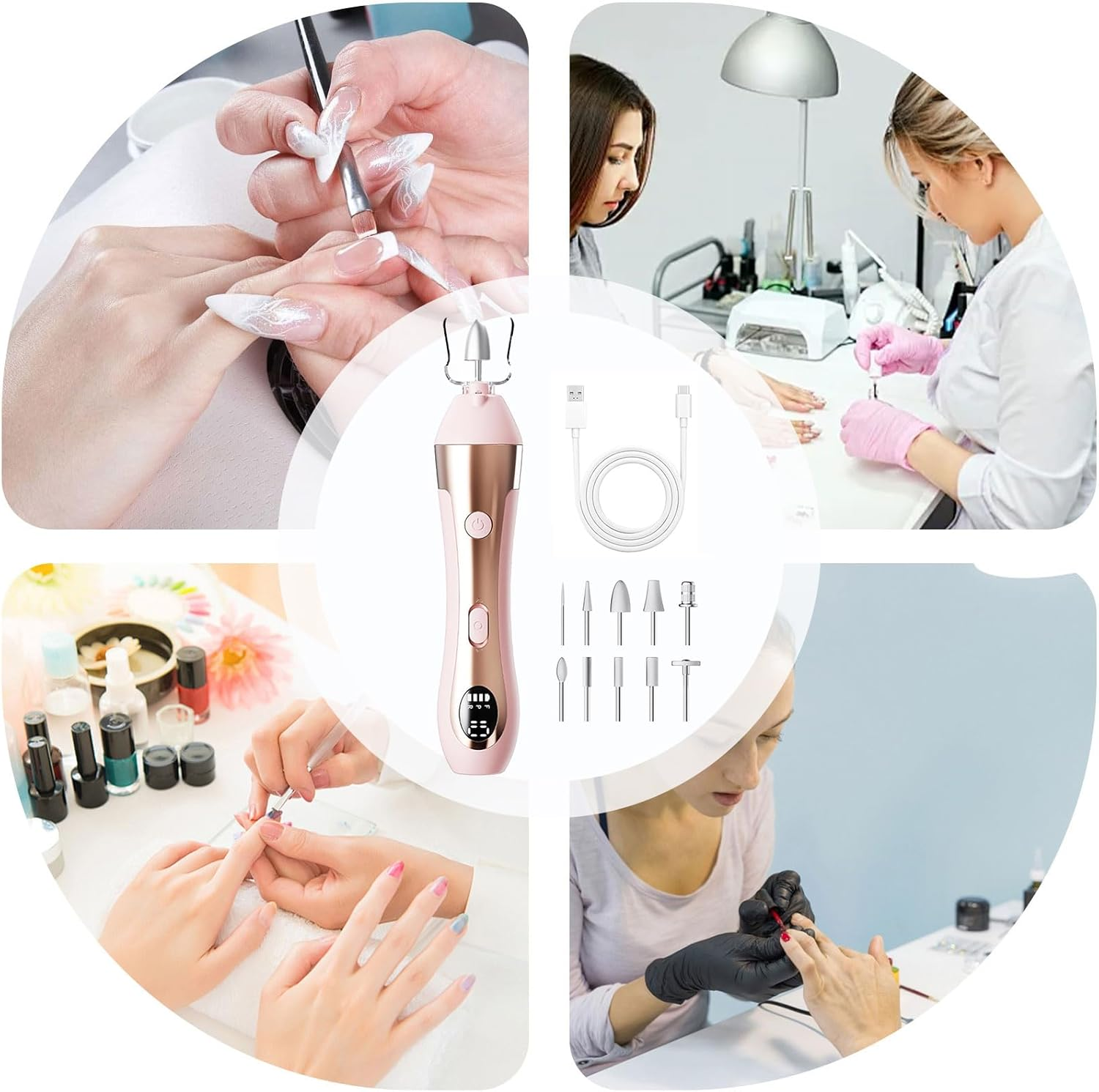 Nail Drill, Portable Nail Drill Electric Tool, 10 Speed Manicure Supplies with Led Light for Elderly Friends Beginners Family Salon Home image number 1