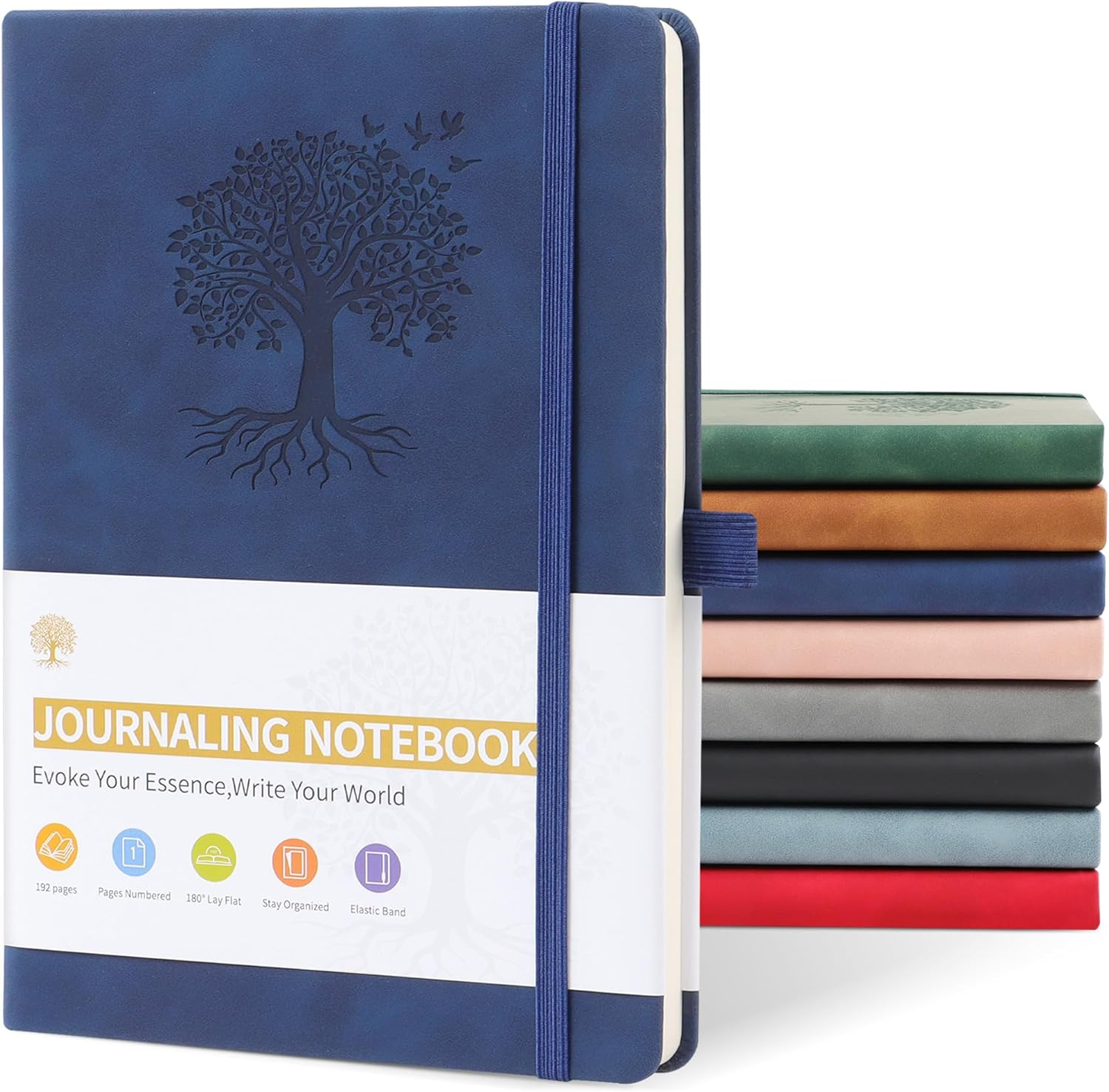 JUNART A5 Lined Journal Notebooks for Women & Men with 192 Pages, Leather Hardcover Notebook for Personal Writing Study Office Travel Recording or Gifts(Dark Blue)