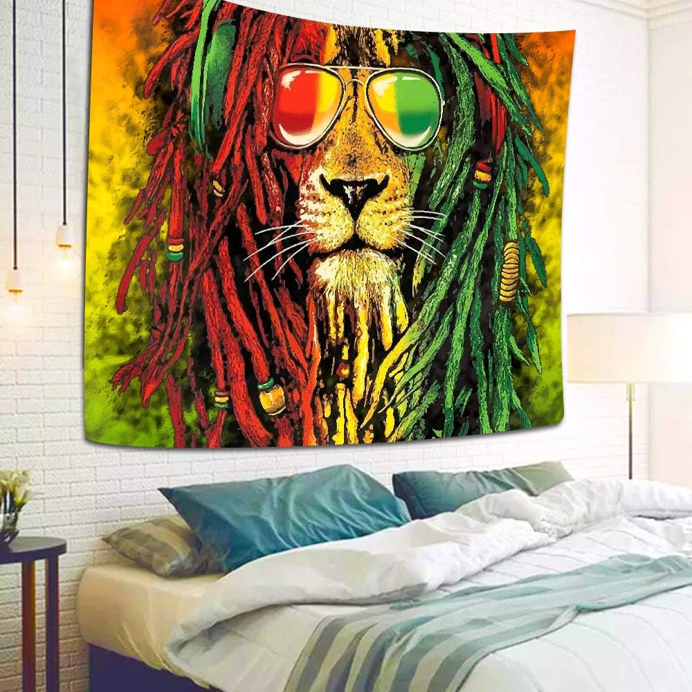 Simsant Rasta Rastafarian Tapestry Lion Head Bob Tapestry Wall Hanging Backdrop for Living Room Bedroom Dorm Psychedelic Decor Tapestry (80"X60") image number 5