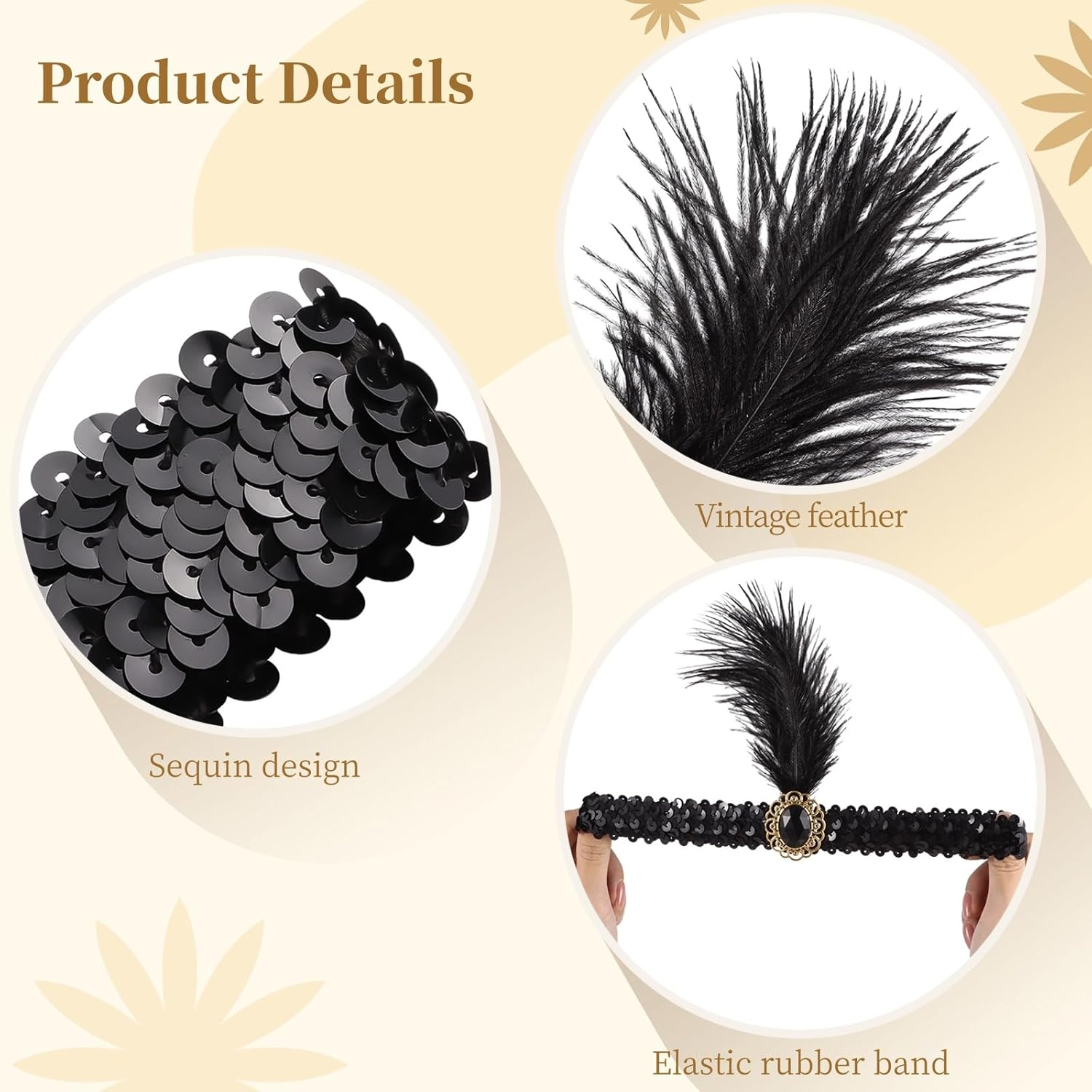 YOFAPA 12 Pieces 1920S Flapper Headbands, Vintage Black Feather Headpieces for Women, Classical Feather Headbands, Hair Costume Accessories image number 2