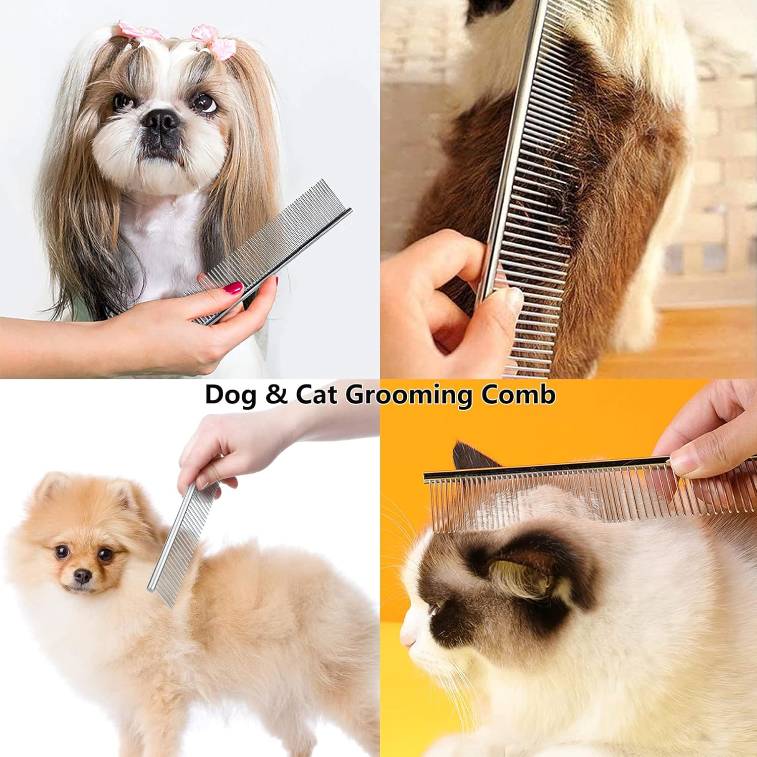 Dog Combs, Cat Combs, Metal Dog Comb, Pet Grooming Comb, Metal Comb for Dog and Cats and Rabbits 1Pack (Silver) image number 2