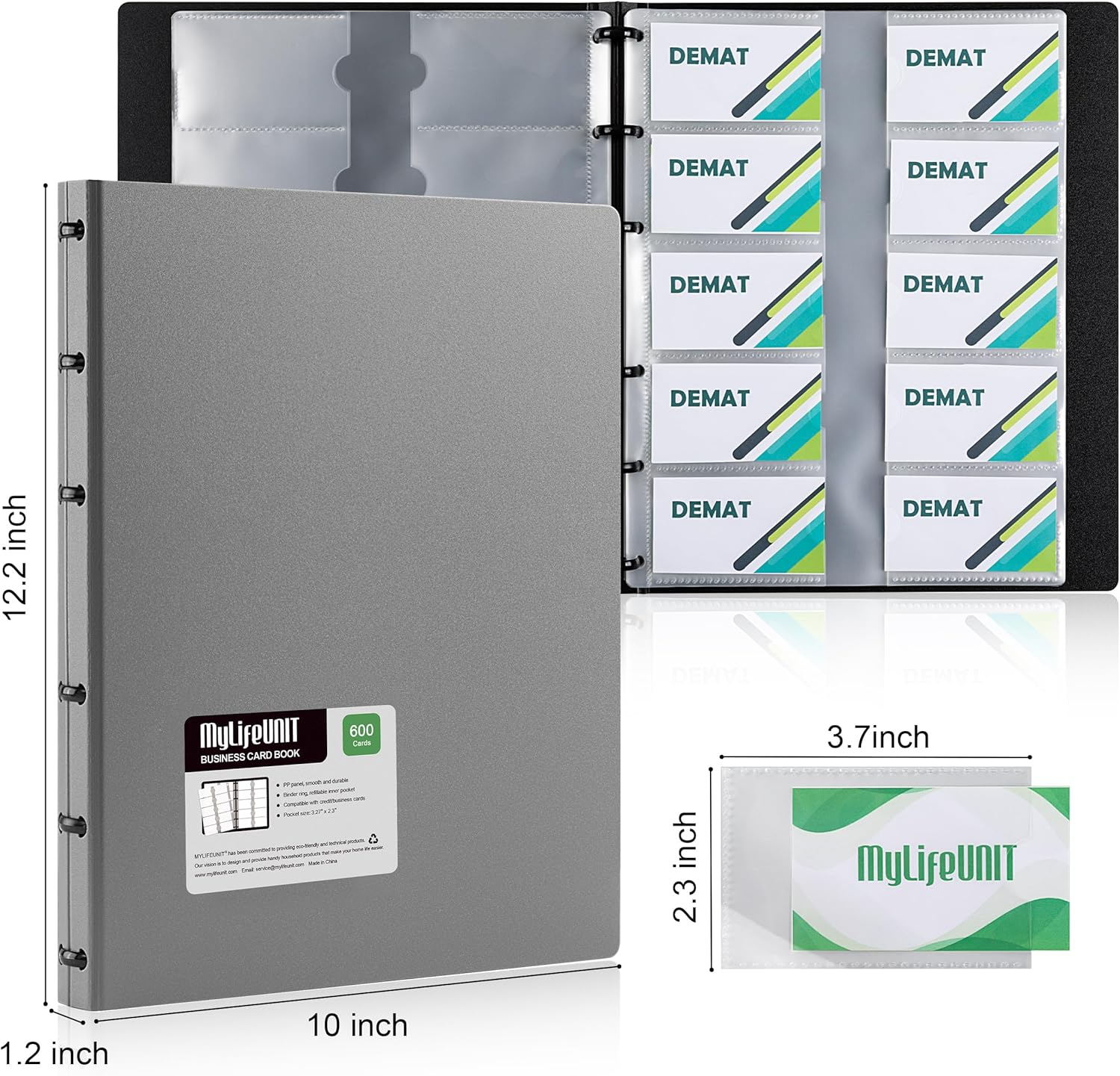 Mylifeunit Business Card Holder, Business Card Holder, 600 Business Card Capacity, Credit Card Book, File Storage (Gray) - Grey image number 5