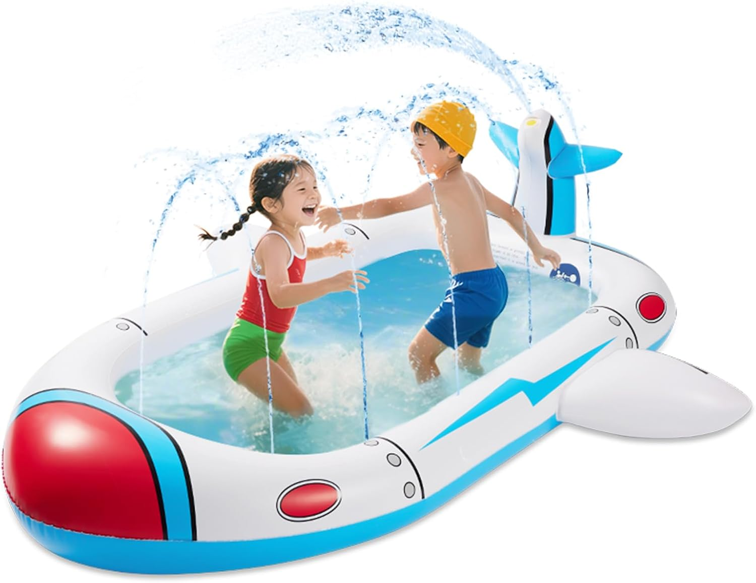 Inflatable Pool Splash Fun for Kids - 176Cm Multi-Spray Kiddie Pool, Outdoor/Indoor Beach Wading Pool for 2-3 Children (Ages 3-10), Garden & Living Room Play