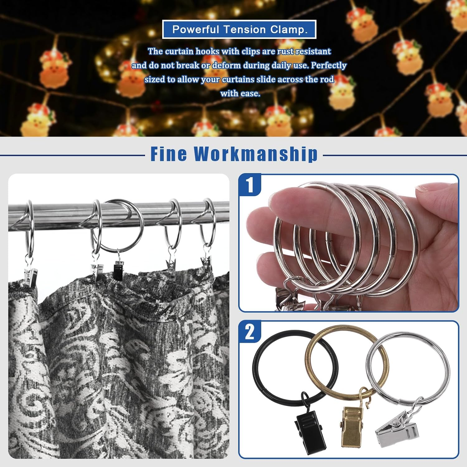 Glarks 40Pcs 25Mm/1 Inch Bronze Curtain Rings with Clips, Rustproof Metal Drapery Curtain Hanging Rings with Drapery Clips, Decorative Curtain Rod Clips Rings Hangers for Window Door Shower Curtain image number 6