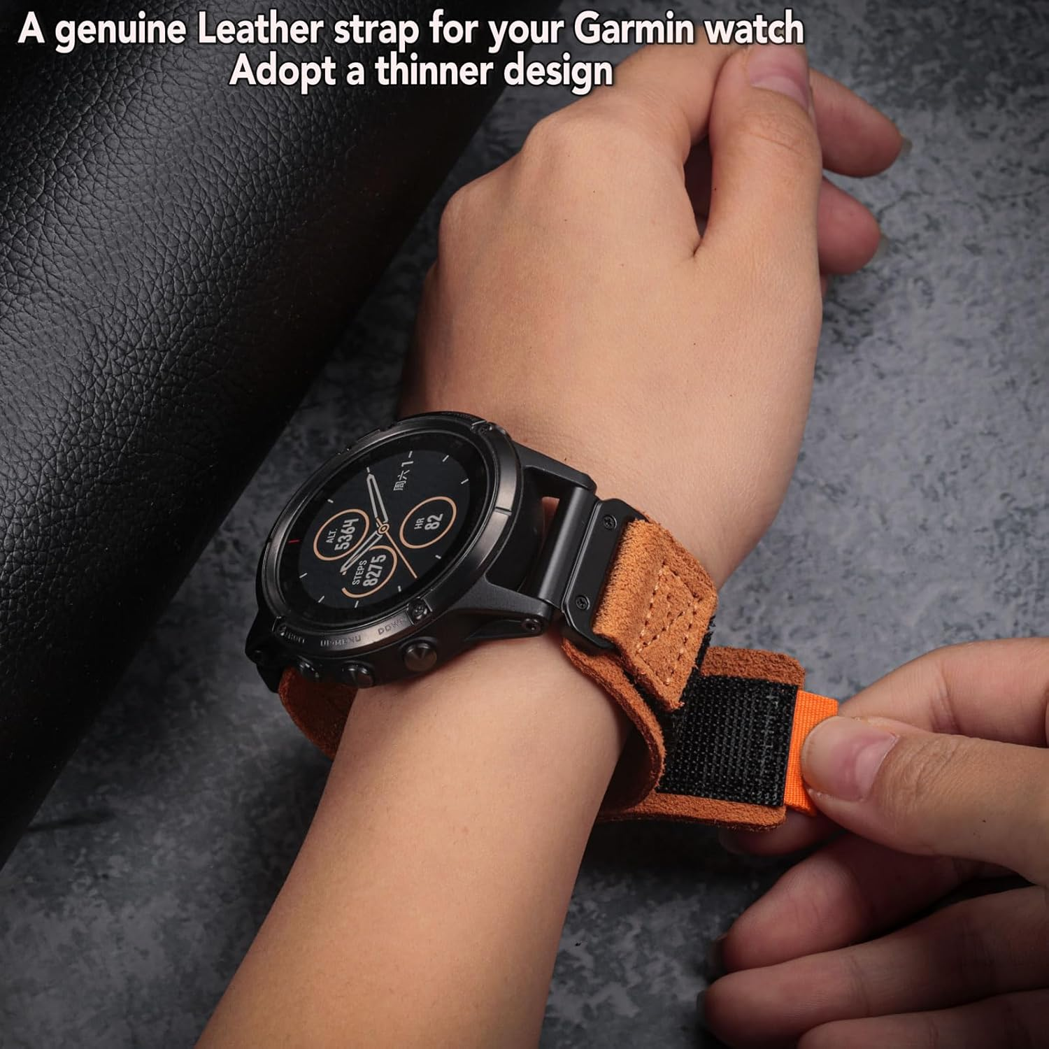 Compatible Fenix 5 Band 22Mm Width Soft Leather Watch Strap for Fenix 5 Plus/Fenix 6/Fenix 6 Pro/Fenix 7/Exip/Forerunner 935/945/Approach S60/Quatix 5 image number 3