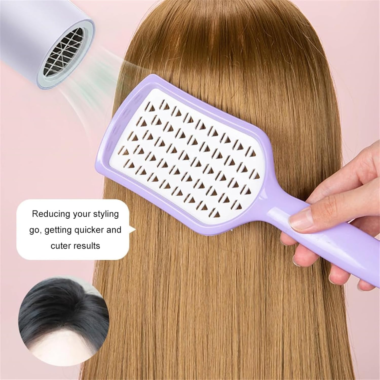 Norajane Detangling Brush, Willow Brush, Nora Jane Detangling Brush, Breathable Soft Bristle Brush, Ventilated Anti-Tangle Hairbrush, Reduce Hair Pulling and Curl Separation (White Purple) image number 5