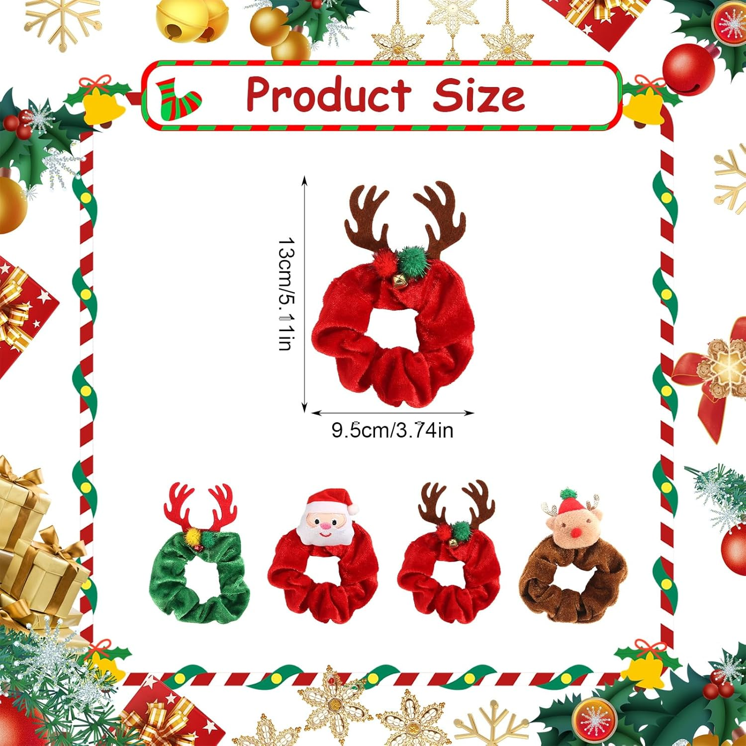 Pack of 4 Christmas Hair Bobbles Velvet Scrunchies Hair Bobbles Scrunchies for Women Elastic Hair Bobbles Girls Christmas for Girls Women image number 2