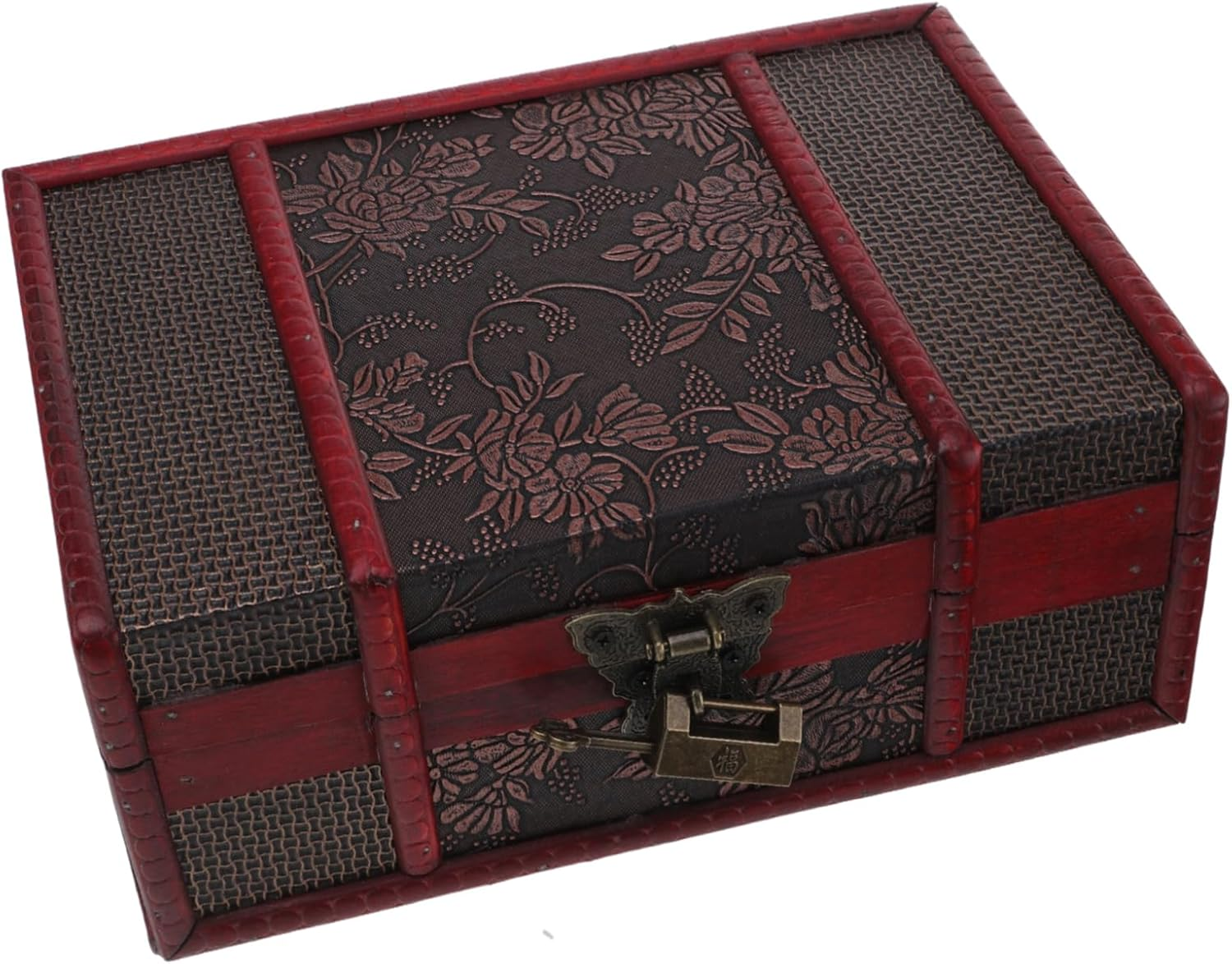 Wooden Bible Storage Box Lock Small Rectangular Wood Case Decorative Book Trinket Holder for Document and Organization Desktop Supply image number 6