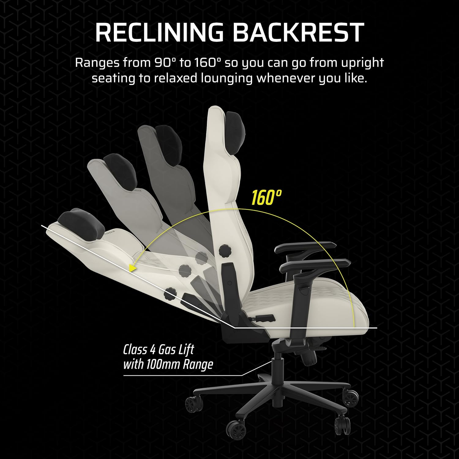 CORSAIR TC500 Luxe Gaming Chair &ndash; Premium Breathable Fabric &ndash; Wide Seat &ndash; Five-Way Adjustable Armrests &ndash; Adjustable Built-In Lumbar Support &ndash; 90-160 Degree Recline &ndash; Frost