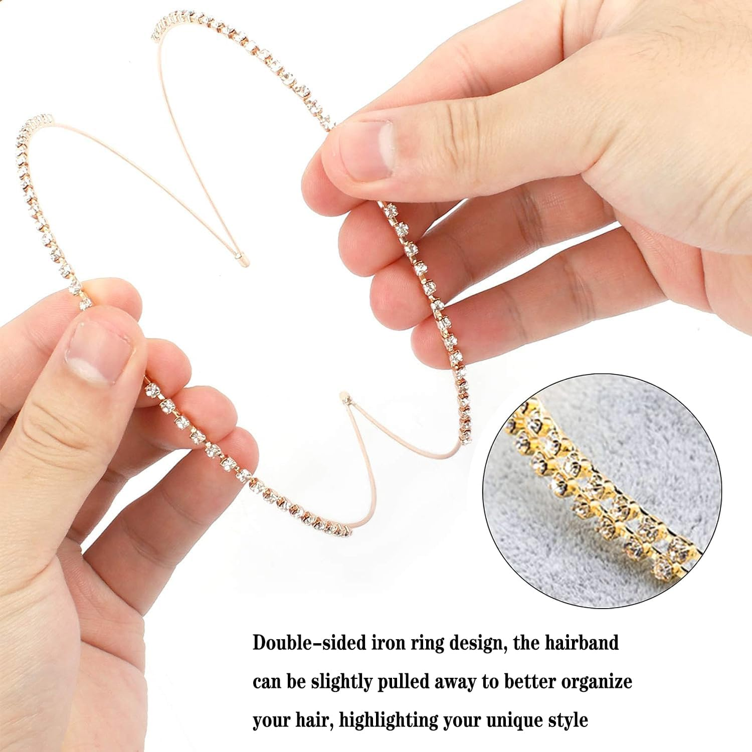 Rhinestone Headband Hair Accessories Silver Bridal Headbands Crystal Headband 2 Pieces Glitter Rhinestone Headbands Hair Crown Tiara Hair Bands Used for Parties, Weddings and Dates image number 4