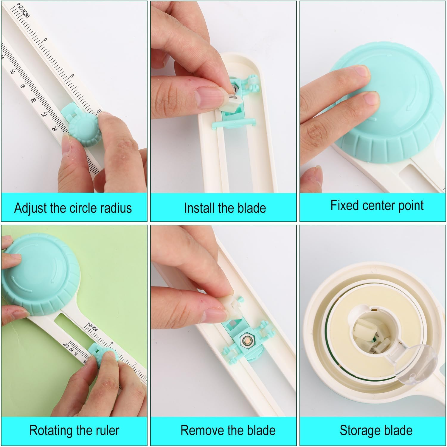 Circle Cutter, Circle Cutter Tool for Paper Practical Circle Cutter Crafting with 2Pcs Cutter Accessory Replacement round Cutter Craft for Paper, Scrapbook (Green) image number 4