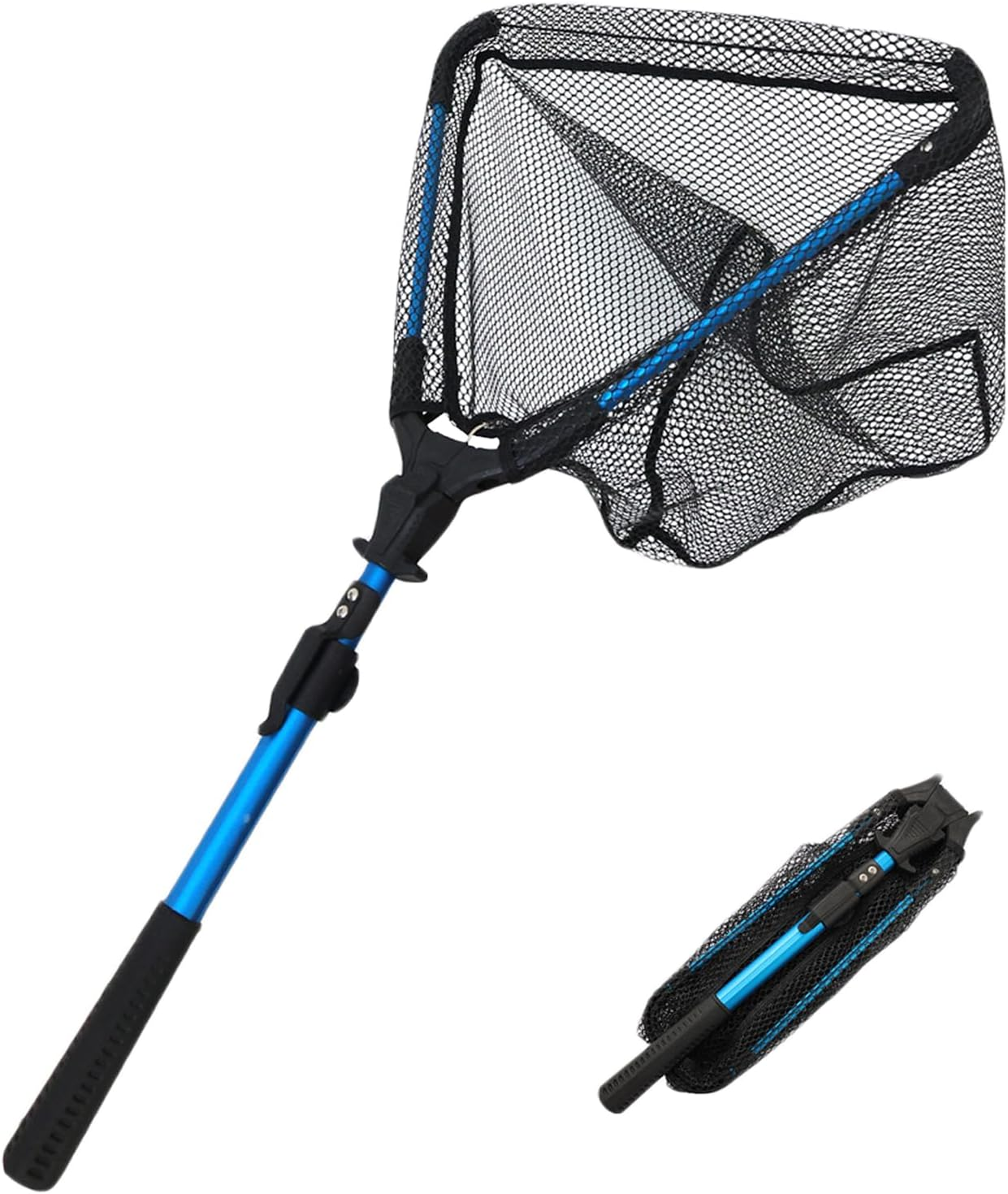 Uandhome Fishing Net, Foldable Collapsible Telescopic Fish Landing Net Rubber Coated Floating Fishing Net for Steelhead, Salmon, Fly, Kayak, Catfish, Bass, Trout Fishing, Extend to 73-92CM image number 3