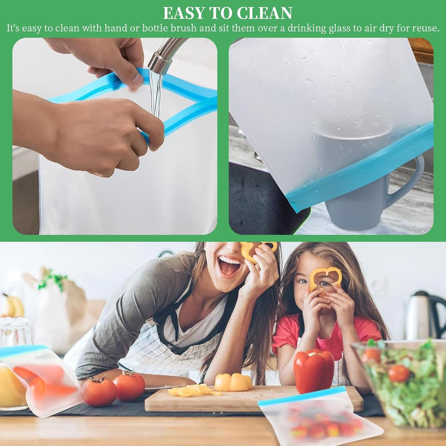 24 Pack Extra Thick Leakproof Freezer Bags, Reusabel Food Storage Bags, Bpa-Free EVA Travel Storage Bag, Ultra-Thick Sandwich Leak-Proof Eco-Friendly Sealed Bag for Grocery Lunch Meat Veggies (Orange) - Green image number 4