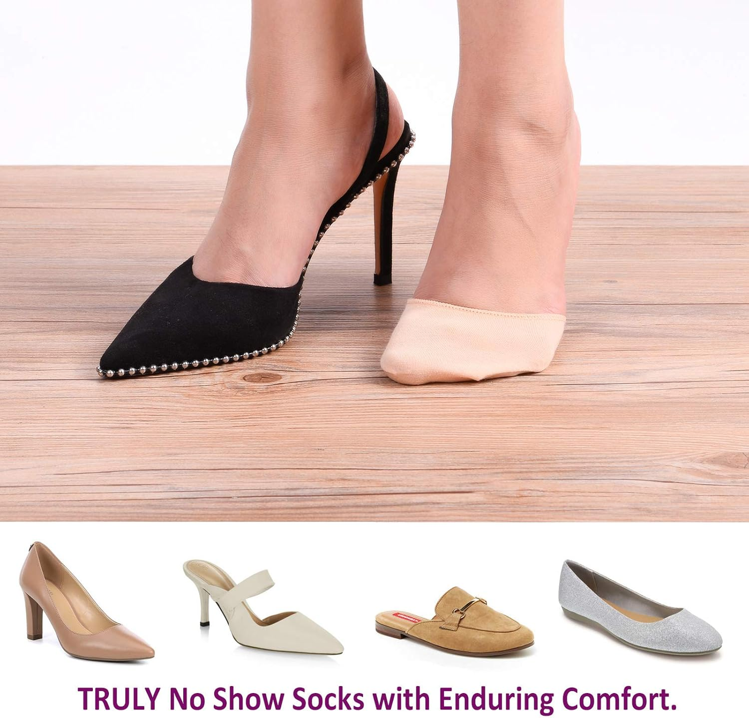 Flammi 6 Pairs Women'S Cotton Toe Cover with Padding Toe Topper Liner Socks Non-Skid Bottom image number 2