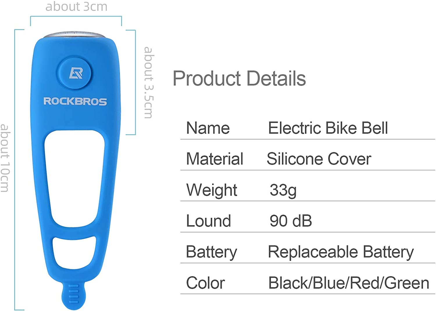 ROCKBROS Electra Bike Bell 90Db Electric Cycling Bells Horn Loud Bicycle Horns Water-Resistant 3 Sound Modes Bike Bells image number 5