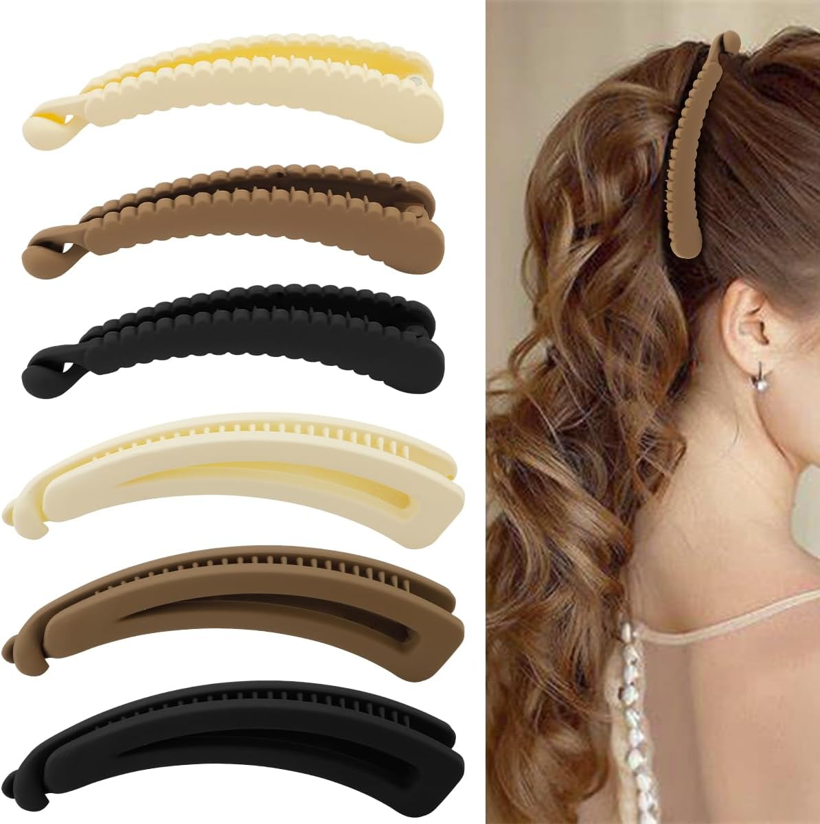 Hapdoo Hair Clips, 6PCS 5.1 Inch Hollow-Out Chain Banana Clips for Thick Hair, Matte Strong Hold Ponytail Bun Holder, Hair Jaw Clips Barrettes Styling Accessories for Women Girls