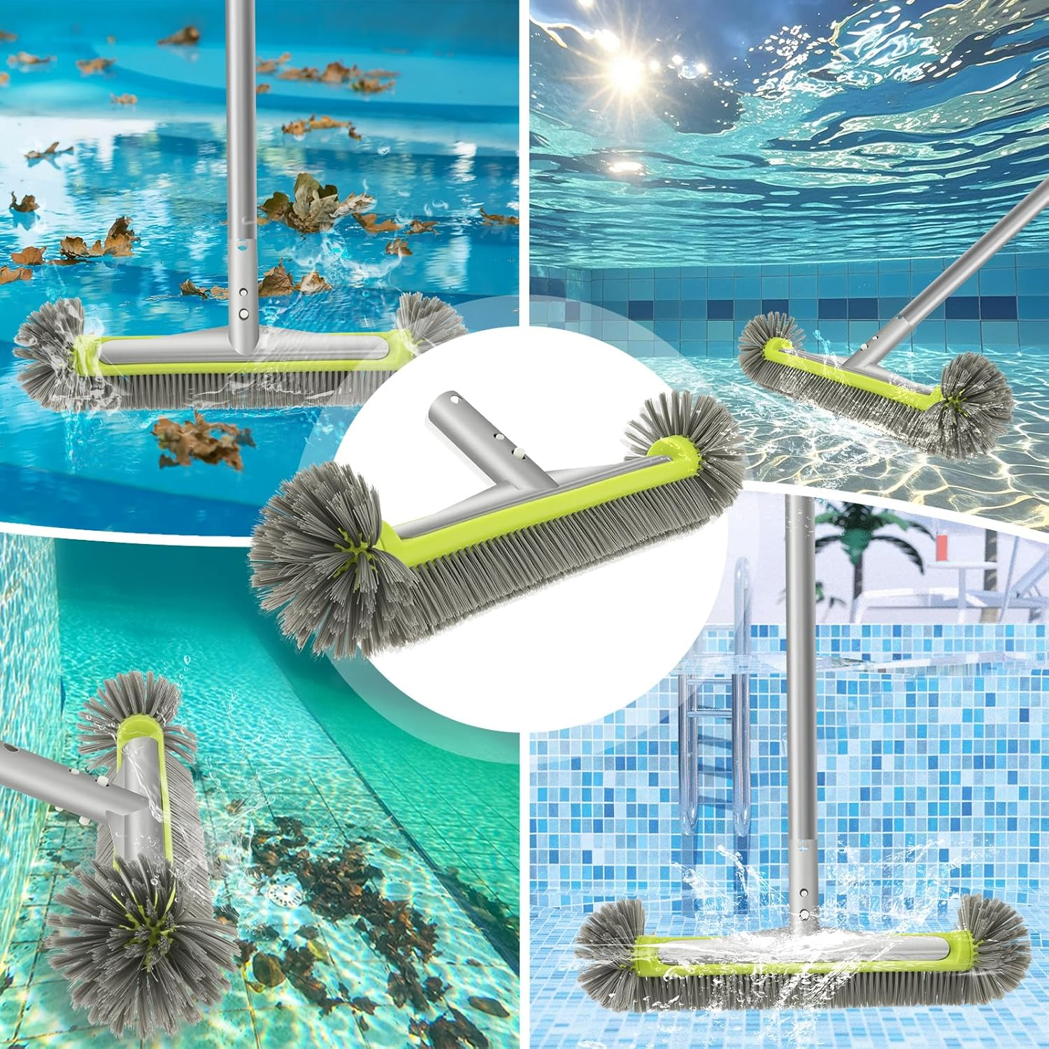 360 Degree Swimming Pool Brush Head, Heavy Duty Cleaning Brush, Aluminum Alloy Brush Head with High Hardness Bristle for Cleaning Corner Wall Tile Floor image number 4