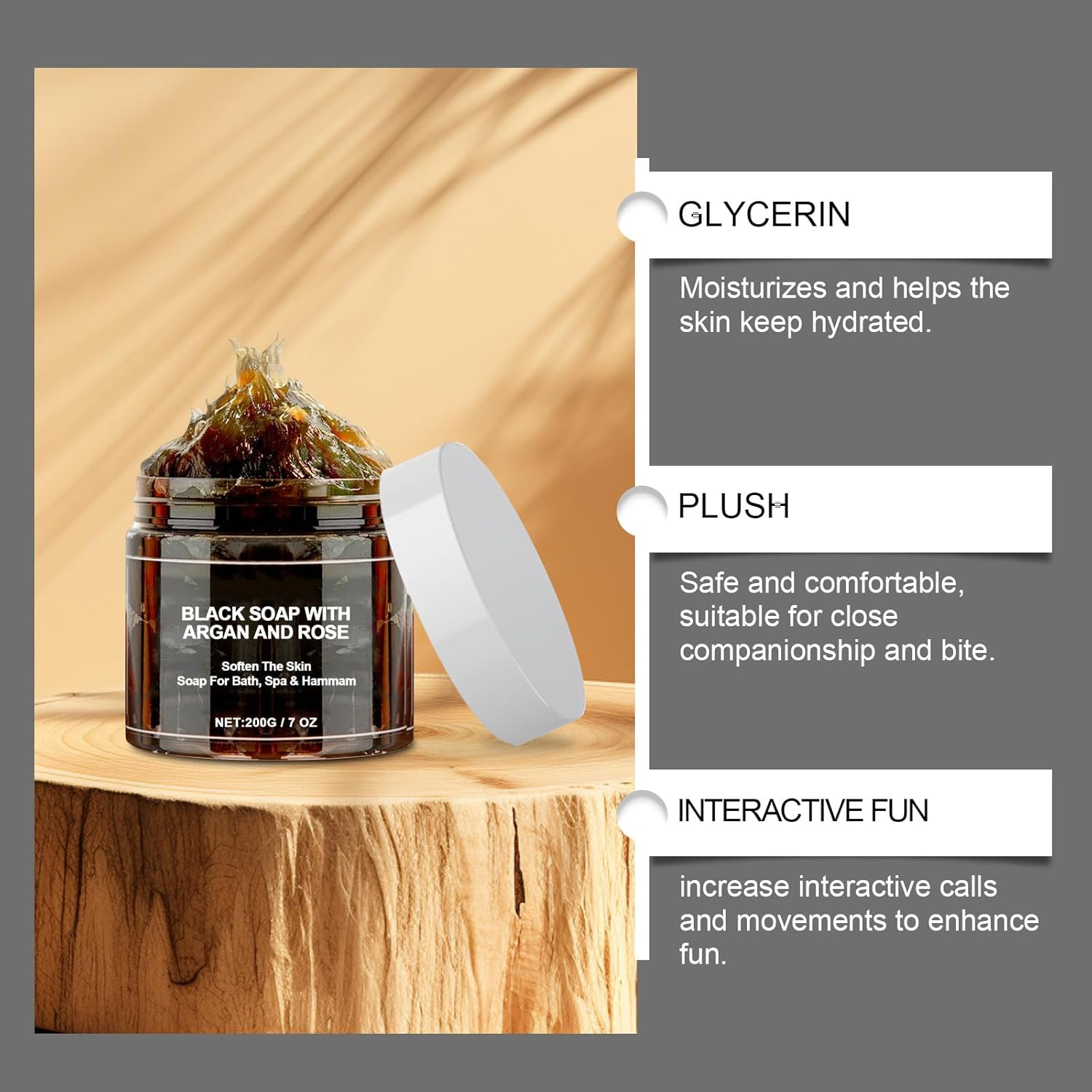 Black Soap with Argan and Rose, Exfoliating Body Cleanser, Gentle Cleansing, 100% Natural, Hydration & Moisturizing, Soften the Skin, Black Soap for Bath, Spa & Hammam, Fresh Fragrance (1Pcs) image number 5