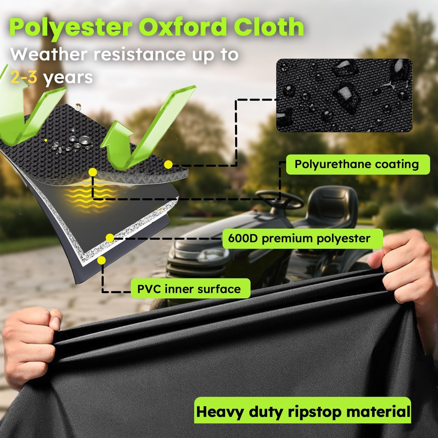 Riding Lawn Mower Cover &ndash; Ride on Mower Cover with 4000Mm Waterproof Rating & Uv-Resistant, Mower Cover Fits Decks up to 110Cm, Lawn Mower Cover with Windproof & Tear-Resistant | with Storage Bag. image number 6