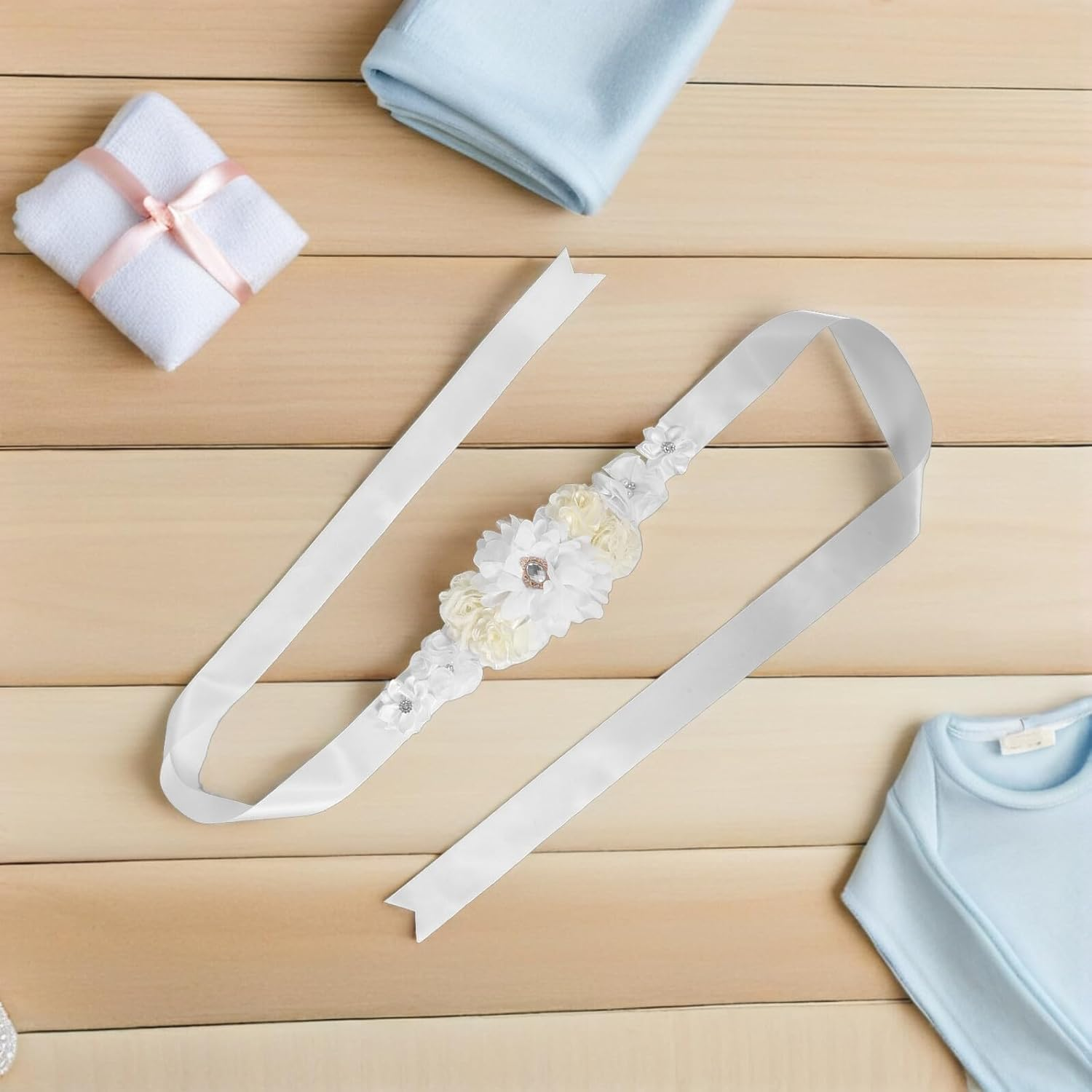 Outanaya Adjustable Floral Pregnancy Belt for Mom-To-Be Breathable Skin-Friendly Maternity Sash with Comfortable Lower Back Support for Shower Wedding Photography Props image number 3