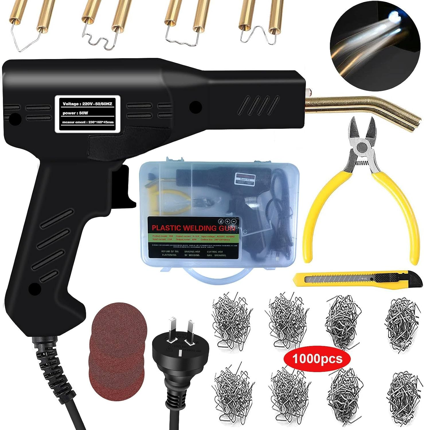 Upgraded Plastic Welder with 1000PCS Staples, Hot Stapler, Car Bumper Repair Kit, Welding Gun, Plier, Knife and Portable Toolbox (Red)