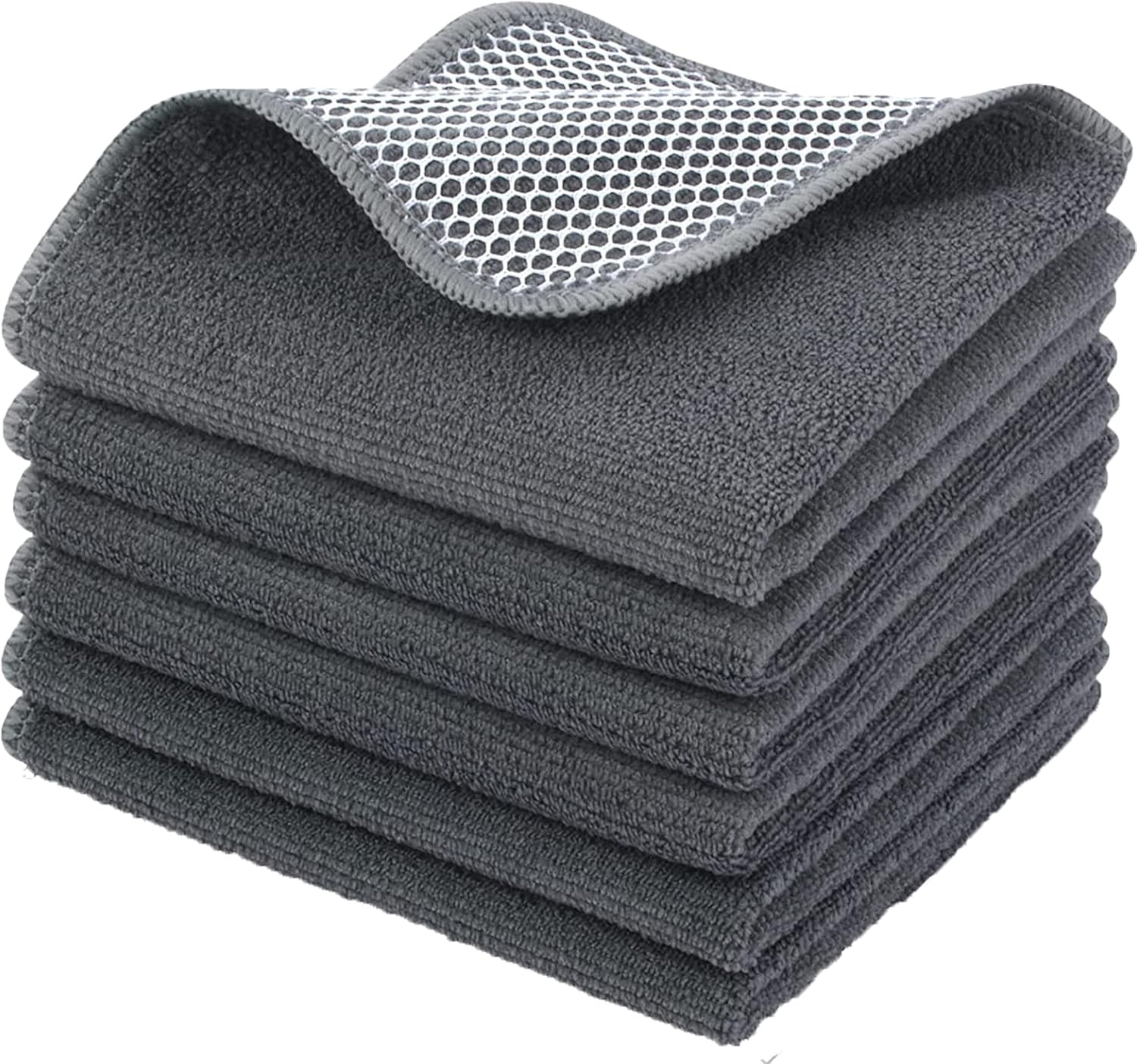 Microfieber Dish Towels with Poly Mesh Scouring Side for Cleaning Kitchen/Home/Bathroom,30Cm X30Cm,6Pack,Blue