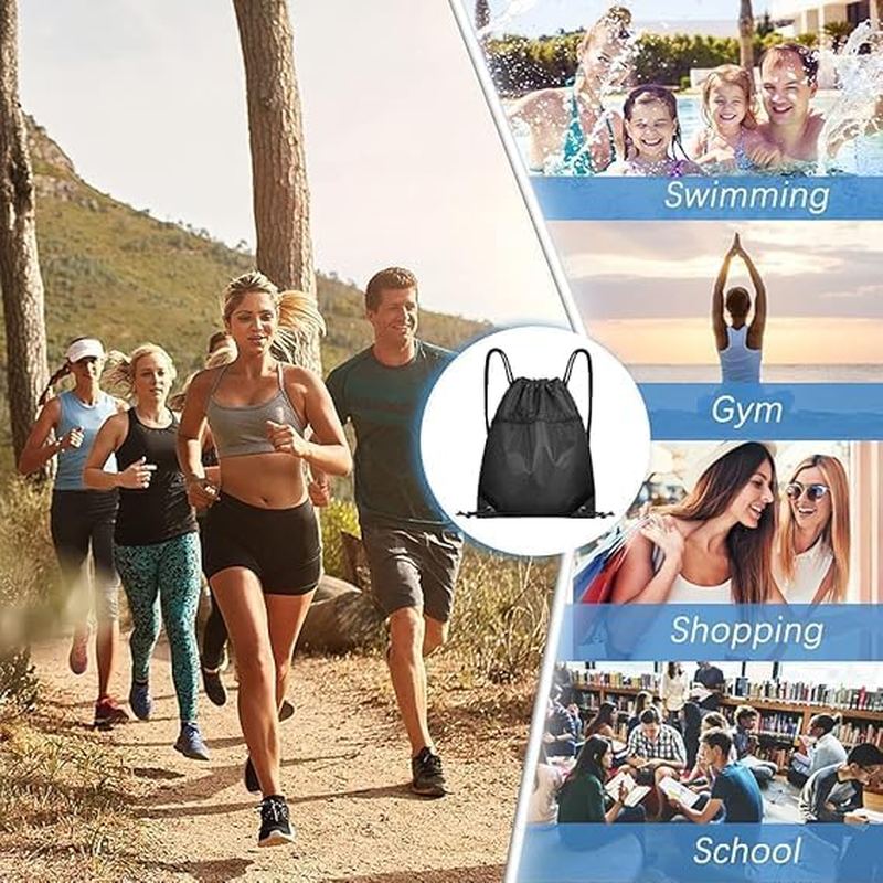 1 Pcs Waterproof Drawstring Bag with Zip Pocket,Drawstring Backpack,Unisex Oxford Gym Bag Backpack for Fitness Sports Travel Beach Holidays image number 2