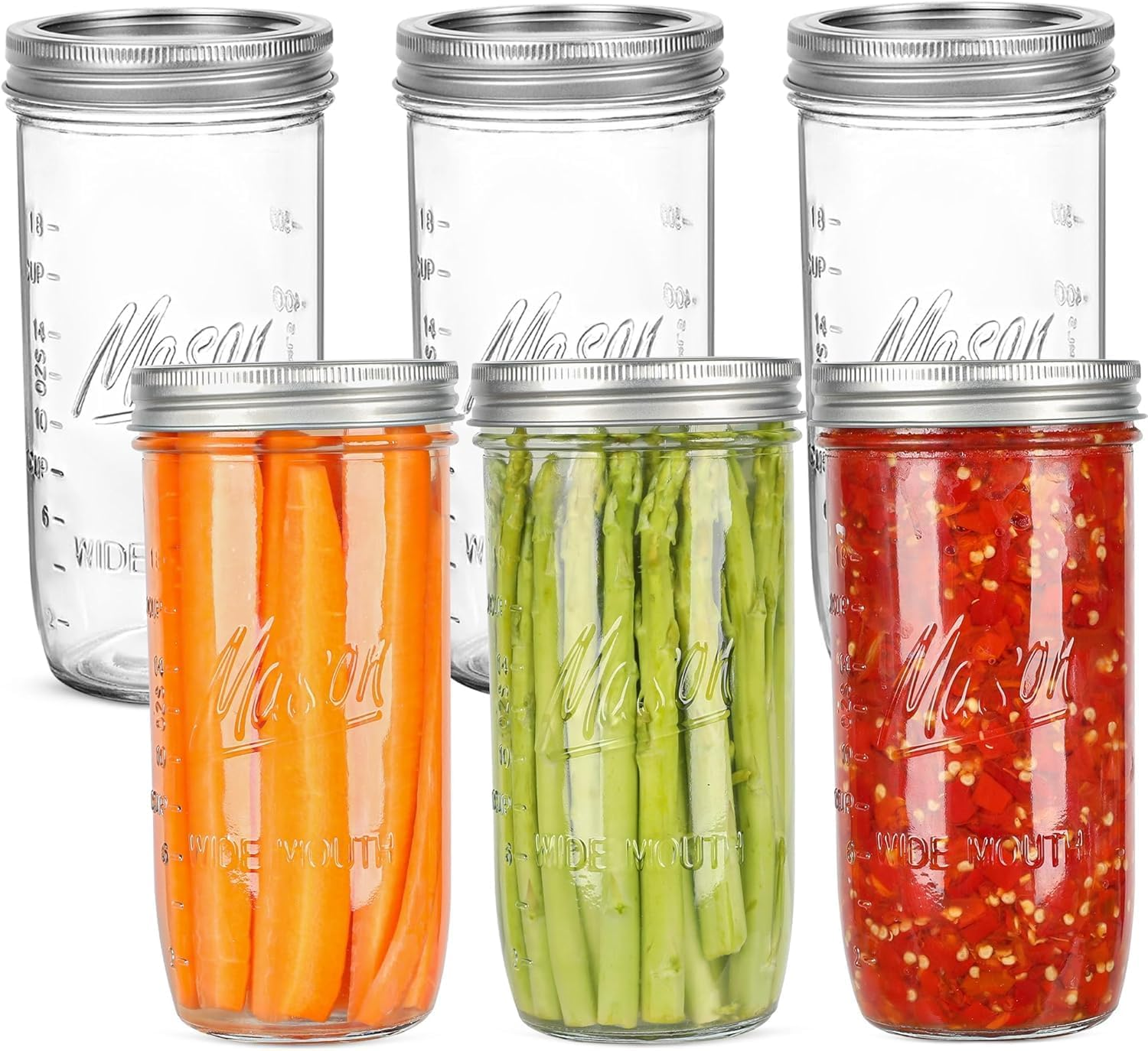 LATERN 6Pcs 24Oz Wide Mouth Mason Jars, 720Ml Printed Glass Jar Leakproof Mason Glass Jars with Airtight Lid and Band for Preserving Jam Honey Jelly Sauces Meal Prep Overnight Oats Salad Yogurt image number 6
