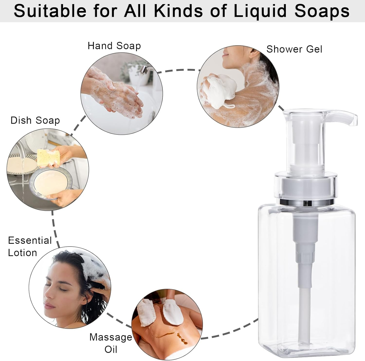 Yeeco Plastic Soap Dispenser, Clear 3 Pcs Refillable Shampoo and Conditioner Bottles, Empty Shower Bottles with Pump, Labels for Shower Bathroom Kitchen, 10Oz/300Ml image number 6