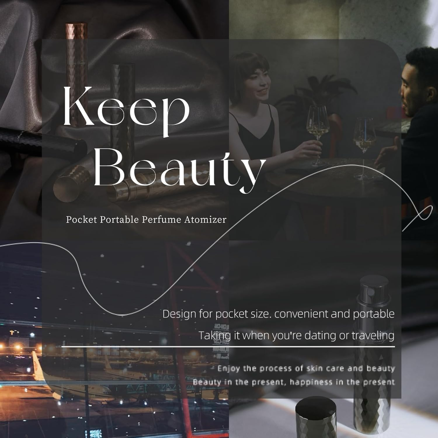 Aricizbeauty Travel Refillable Perfume Atomizer 0.17Fl.Oz/5Ml. Cologne Pocket Recyclable Portable Sprayer Bottle. Mini Scent Pump Case Dispenser Perfume Container (GREY+GLOD) image number 1