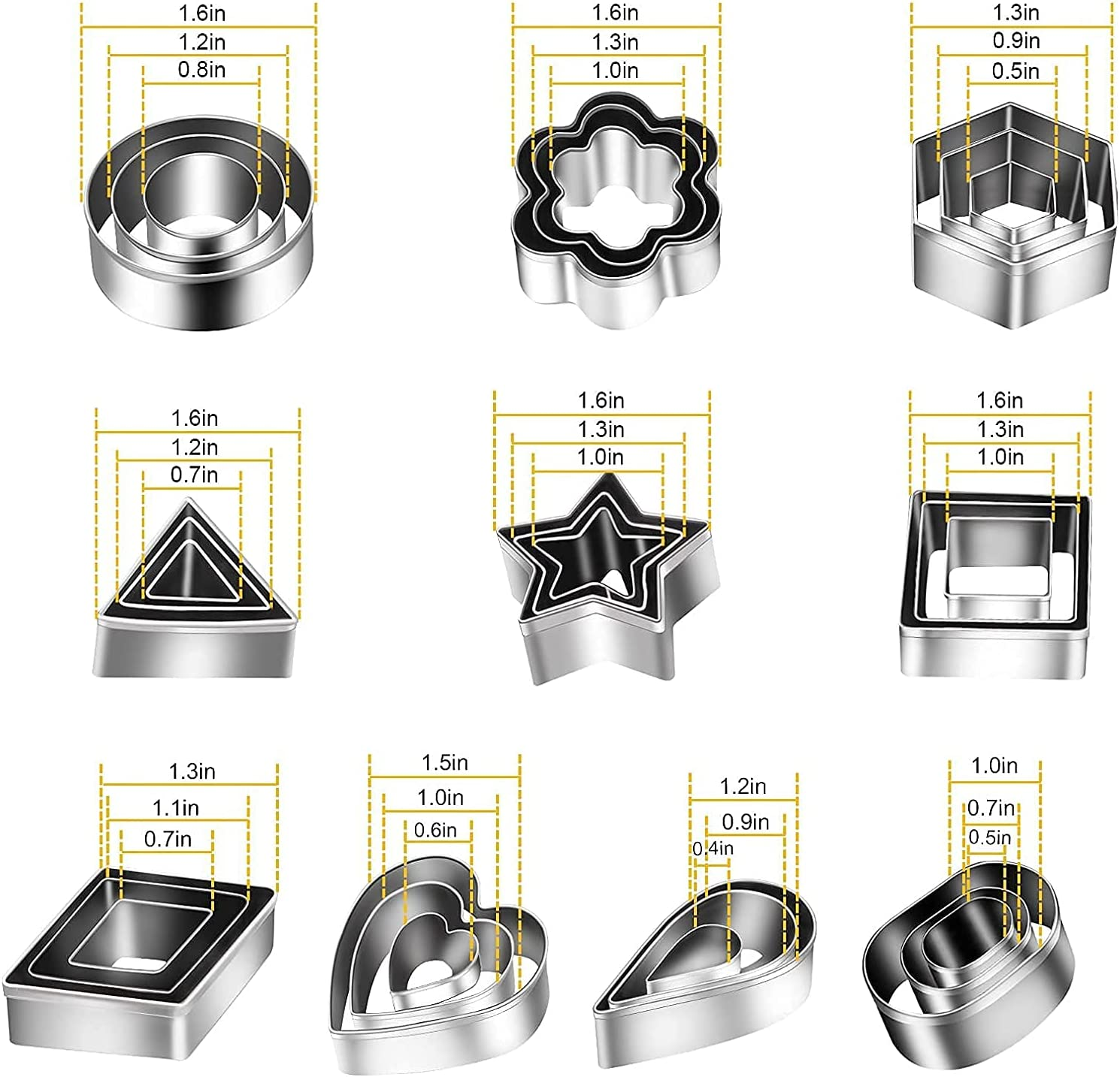 30-Piece Mini Cookie Cutter Set, Star, Flower, Heart, Oval Shapes, Stainless Steel, Dishwasher Safe image number 1